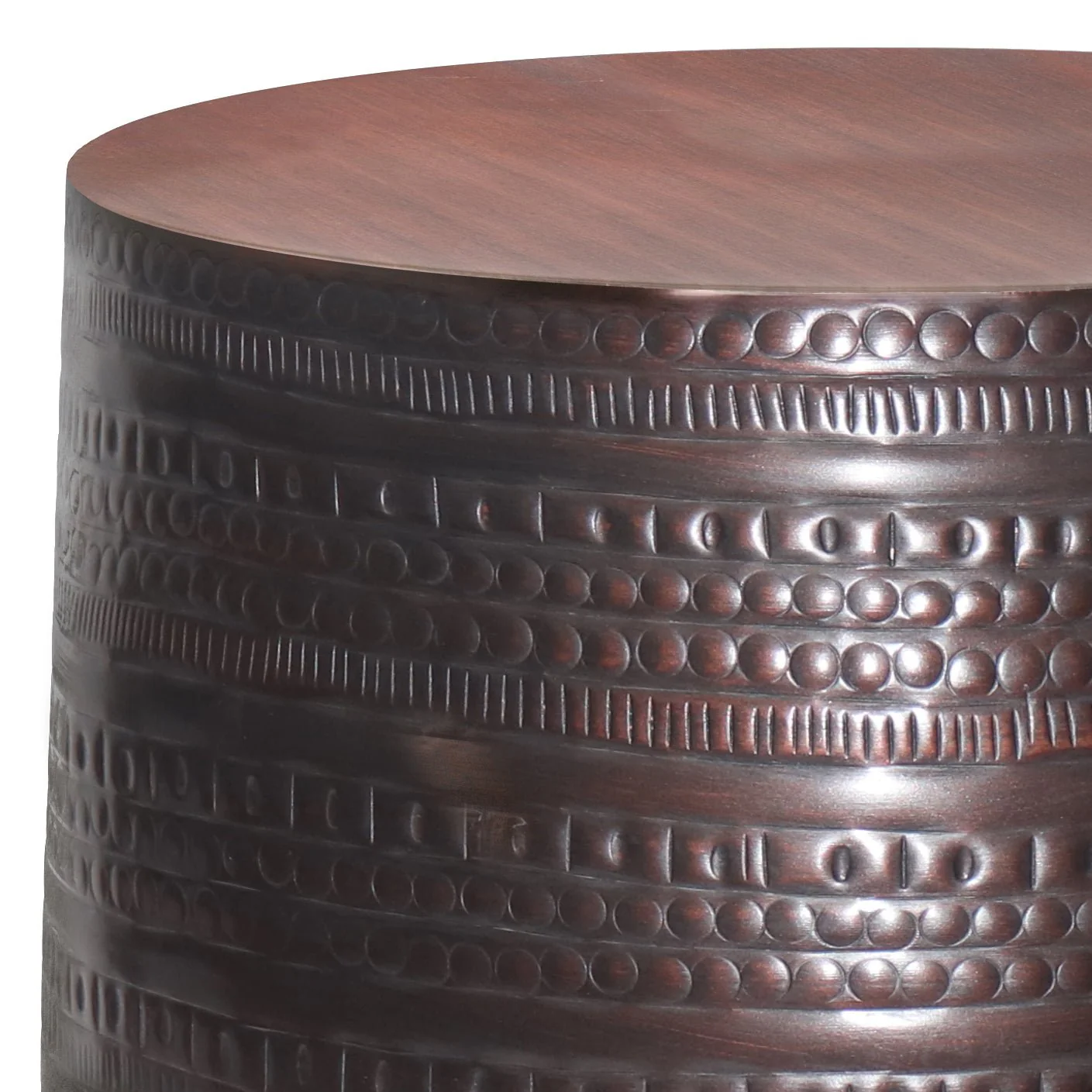 Heights Solid Metal Drum-Shaped Accent Table with Distinctive Texture