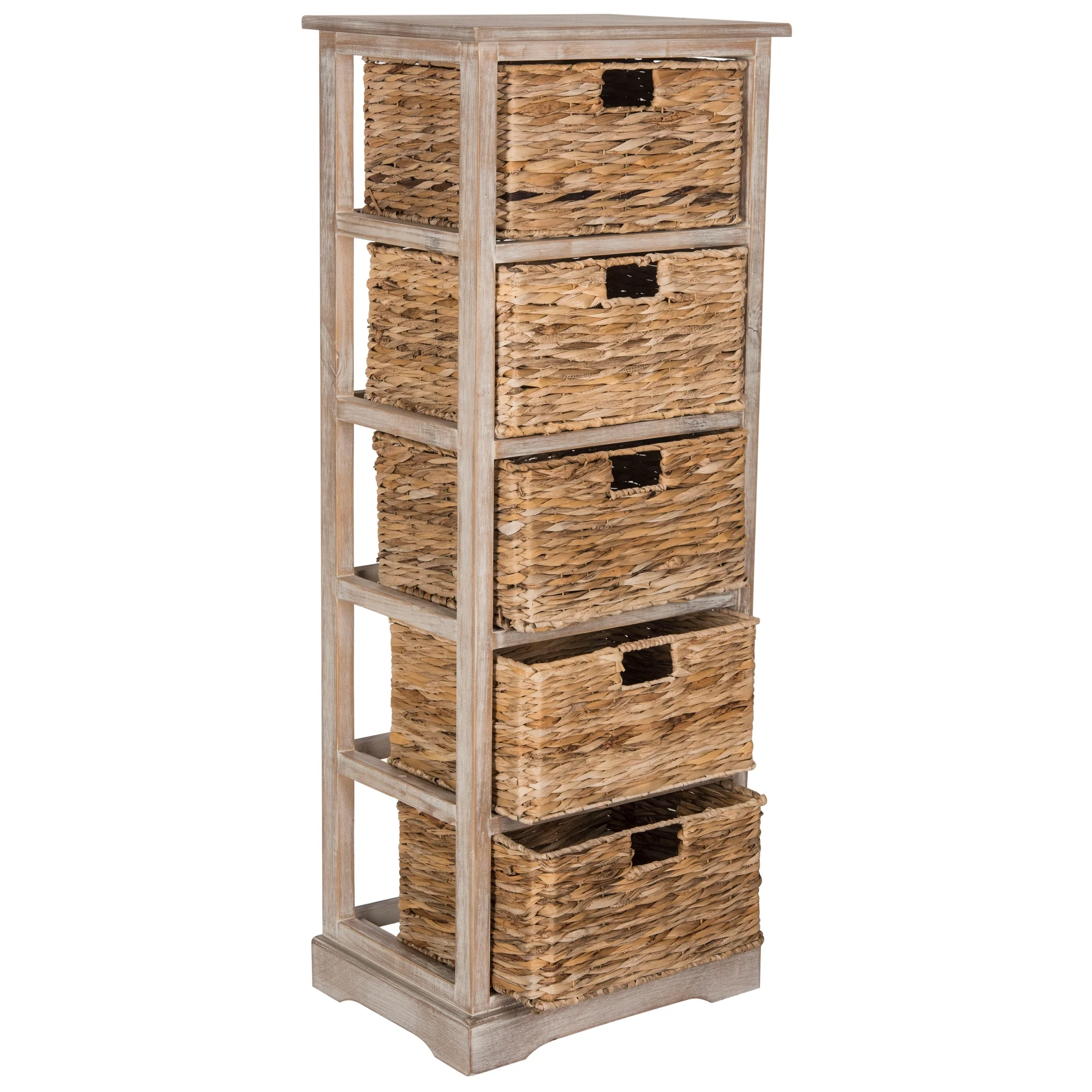 SAFAVIEH Faith Distressed Black 5-Drawer Wicker Basket Storage Tower - 17.3