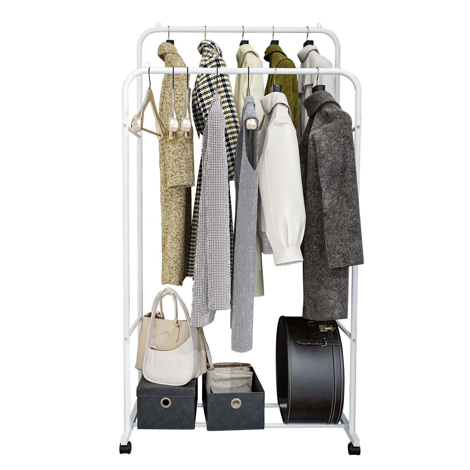 Heavy Duty Clothes Rack Double Rod Clothing Stand with Shelf - 31.4x20x61 inch
