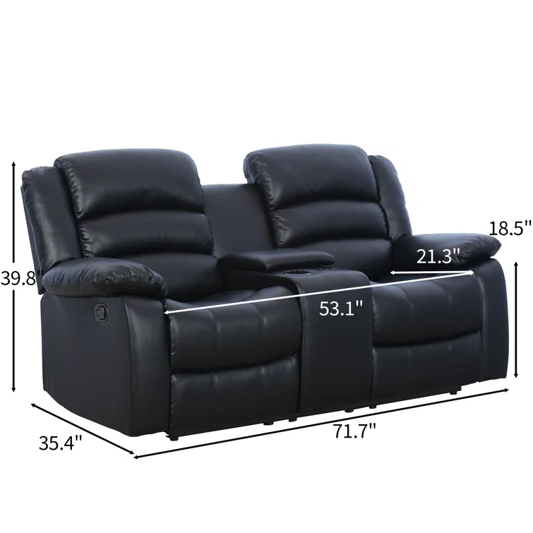 Emryn 71.7'' Wide Modern and Overstuffed Breathable Vegan Leather Manual Reclining Loveseat Sofa with Cup Holder and Storage