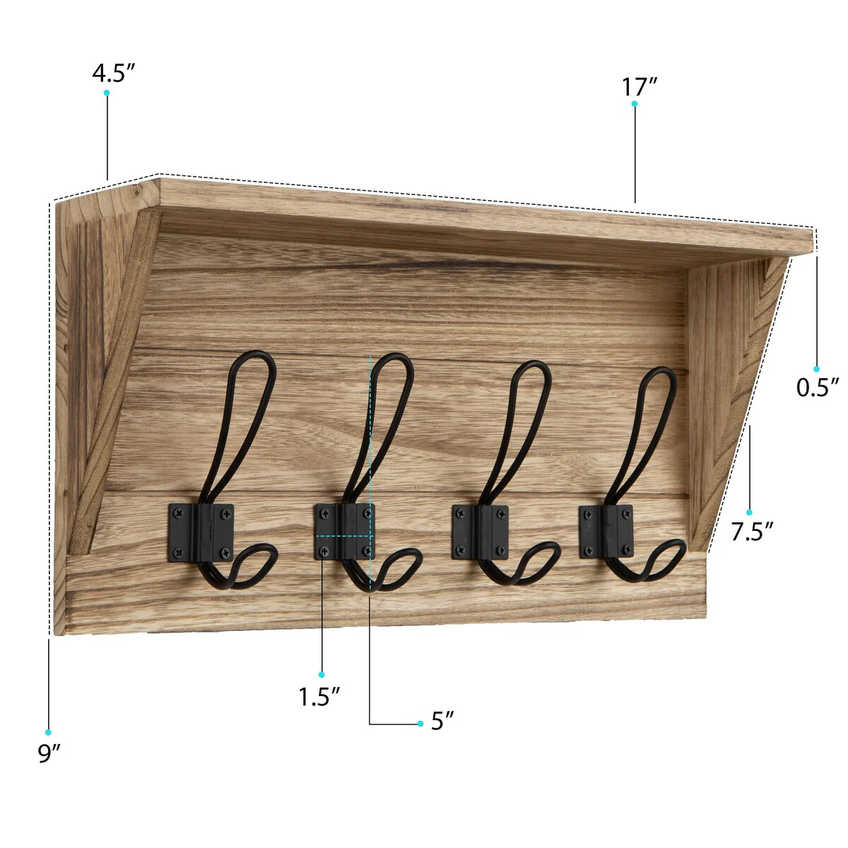 Wallniture 17'' Wood Wall Mounted Coat Rack with Shelf Entryway Mail Organizer Wood Key Holder 8 Hooks - N/A