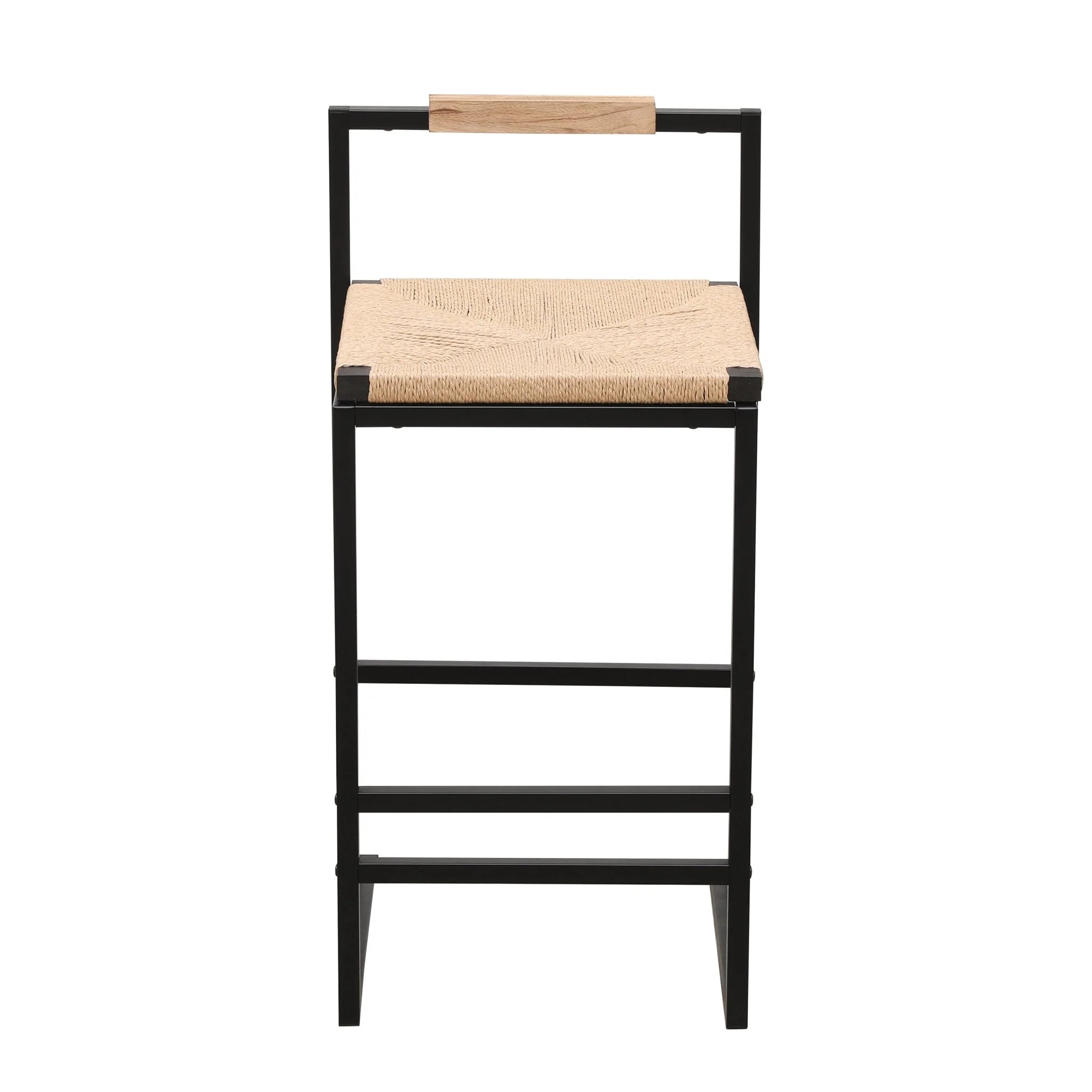 Rope Woven Bar Stool with Low Back and Metal Base, Set of 2