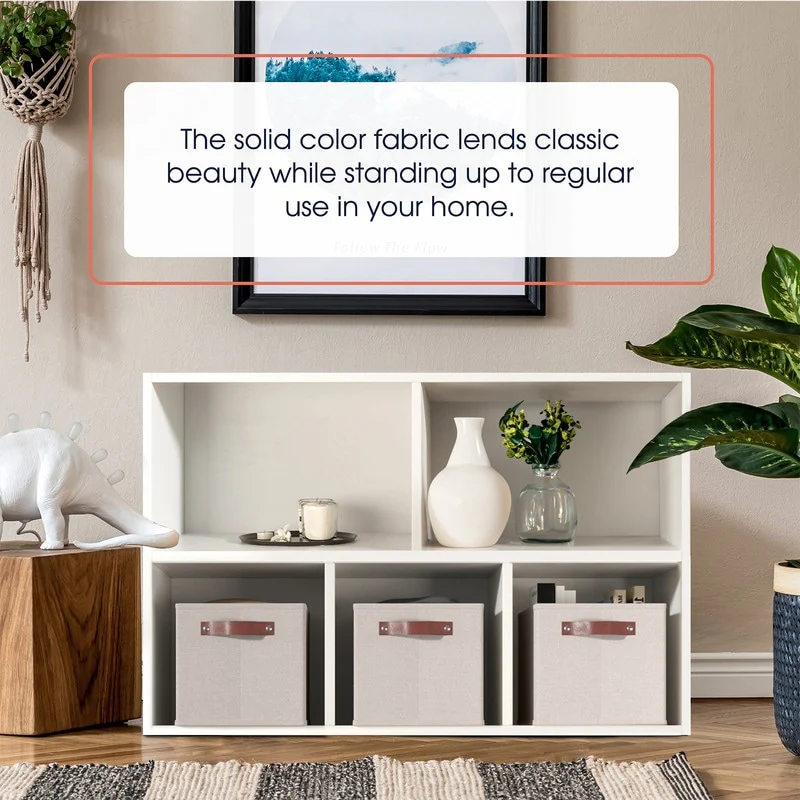 3 Pack Collapsible Shelf Basket Rectangle Storage Bins with Faux Leather Handles