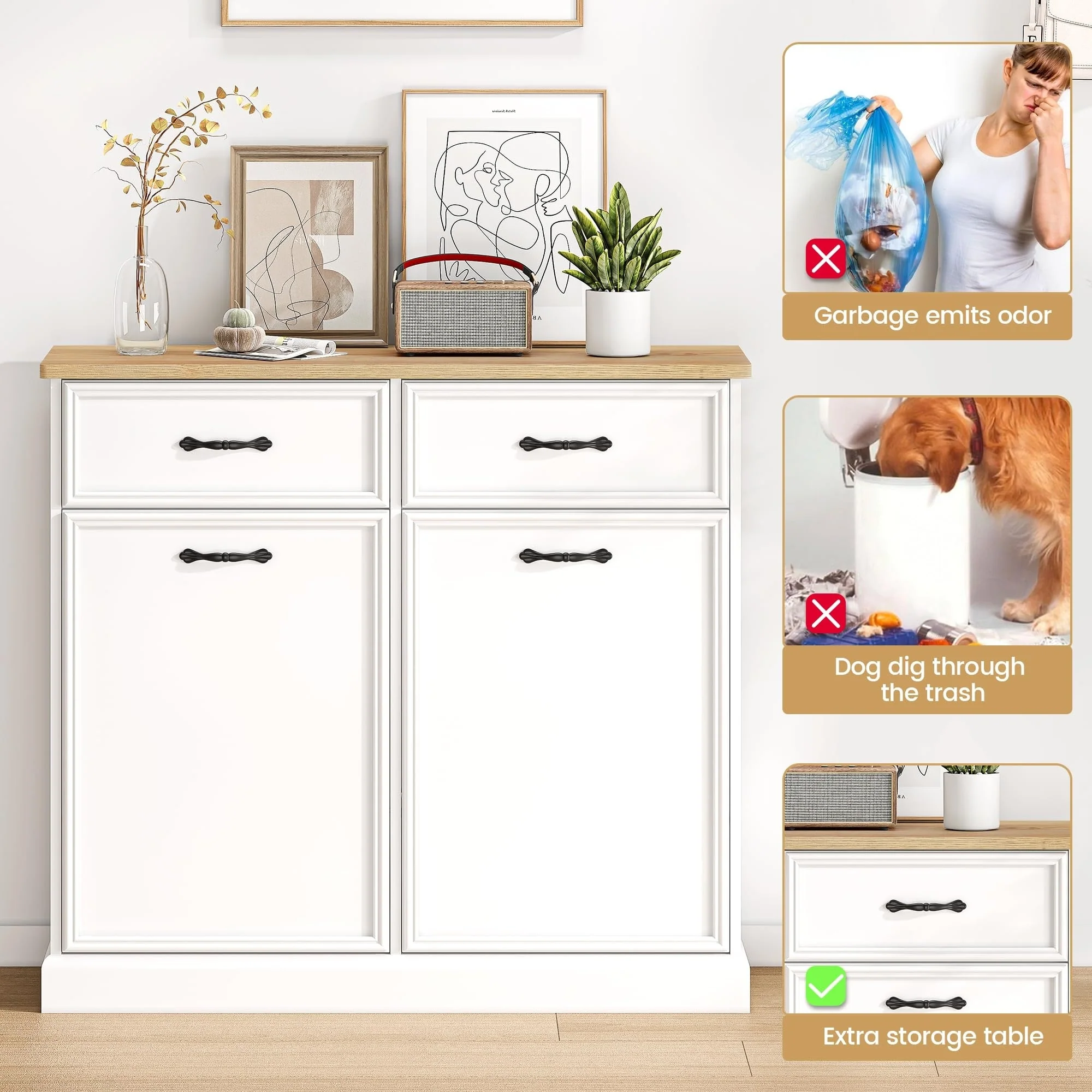 Kitchen Tilt Out Trash Can Cabinet with Drawer