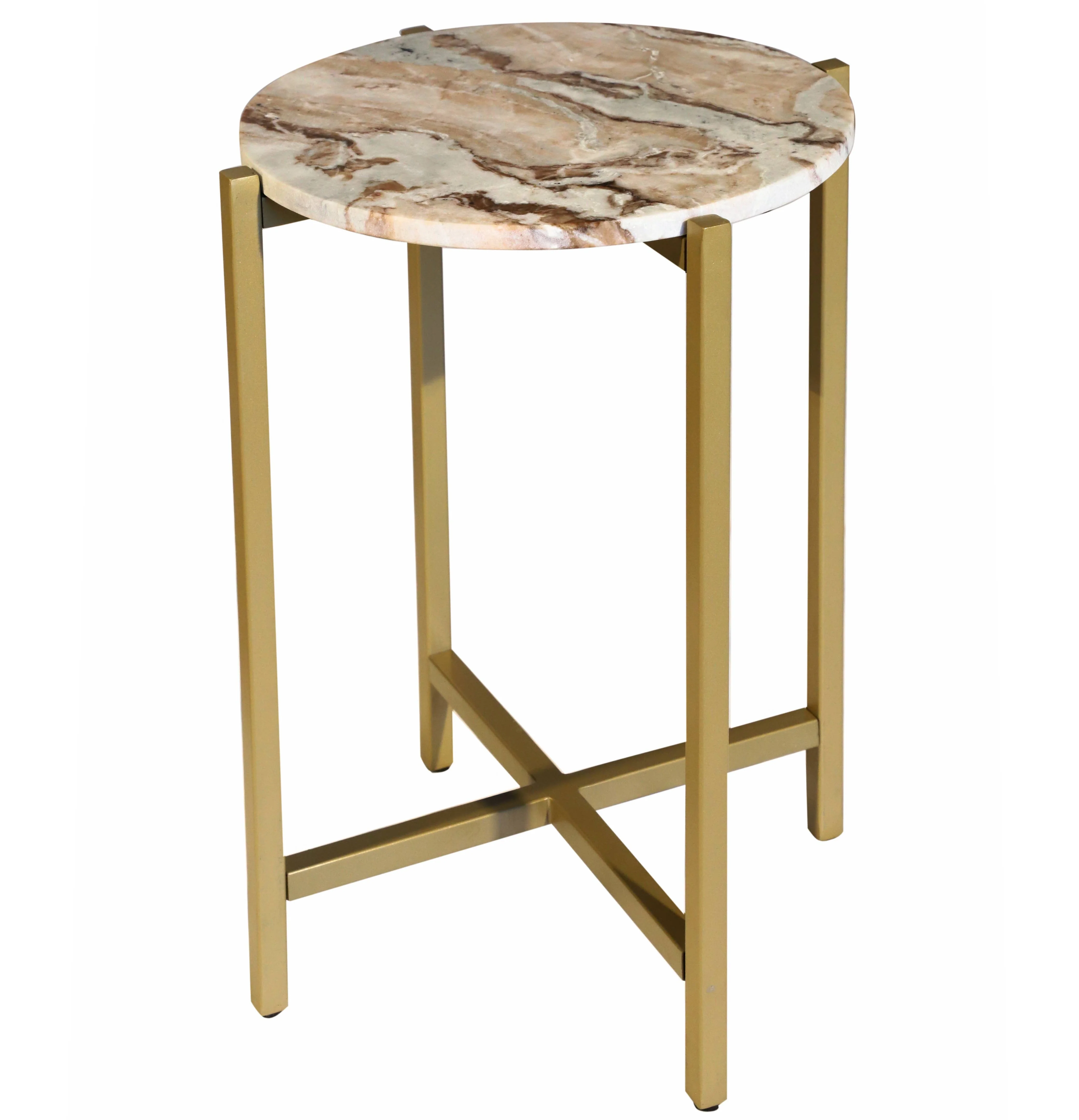 Marble Side Table For Living Room With Gold Metal Frame