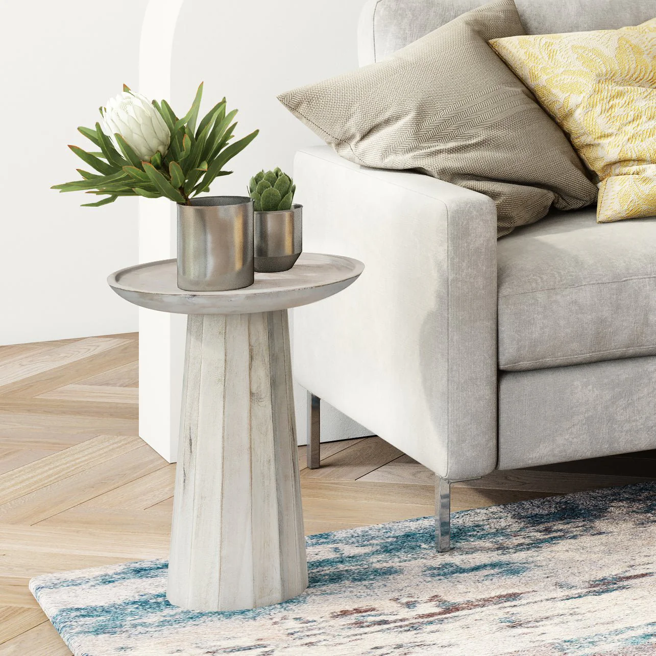 Pantomime Wooden Round Accent Table with Sculptural Design Base