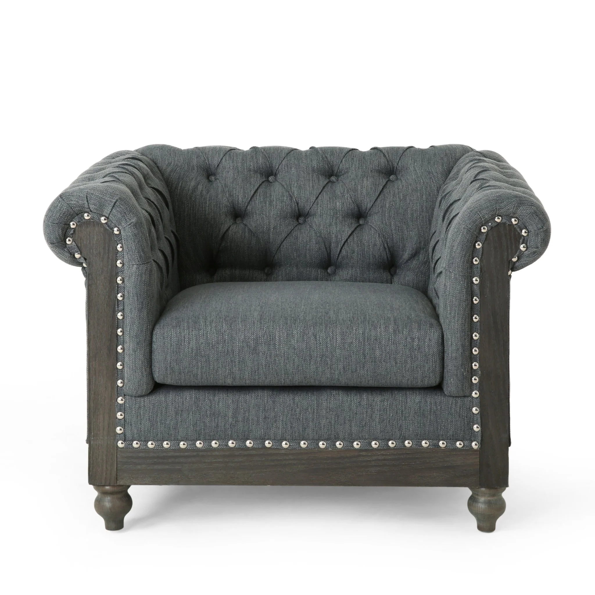 Luminex Tufted Upholstered Club Chair with Nailhead Accents and Scrolled Tuxedo Arms
