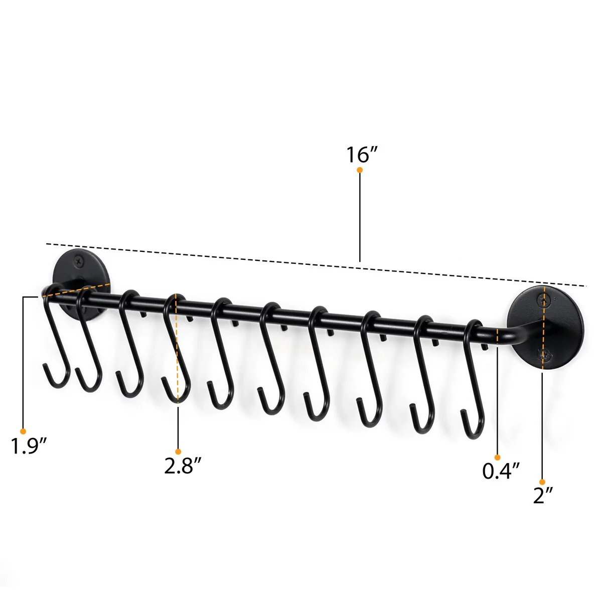 Wallniture Cucina Kitchen Utensil Holder with 20 S Hooks, Pot Racks, Black (Set of 2)