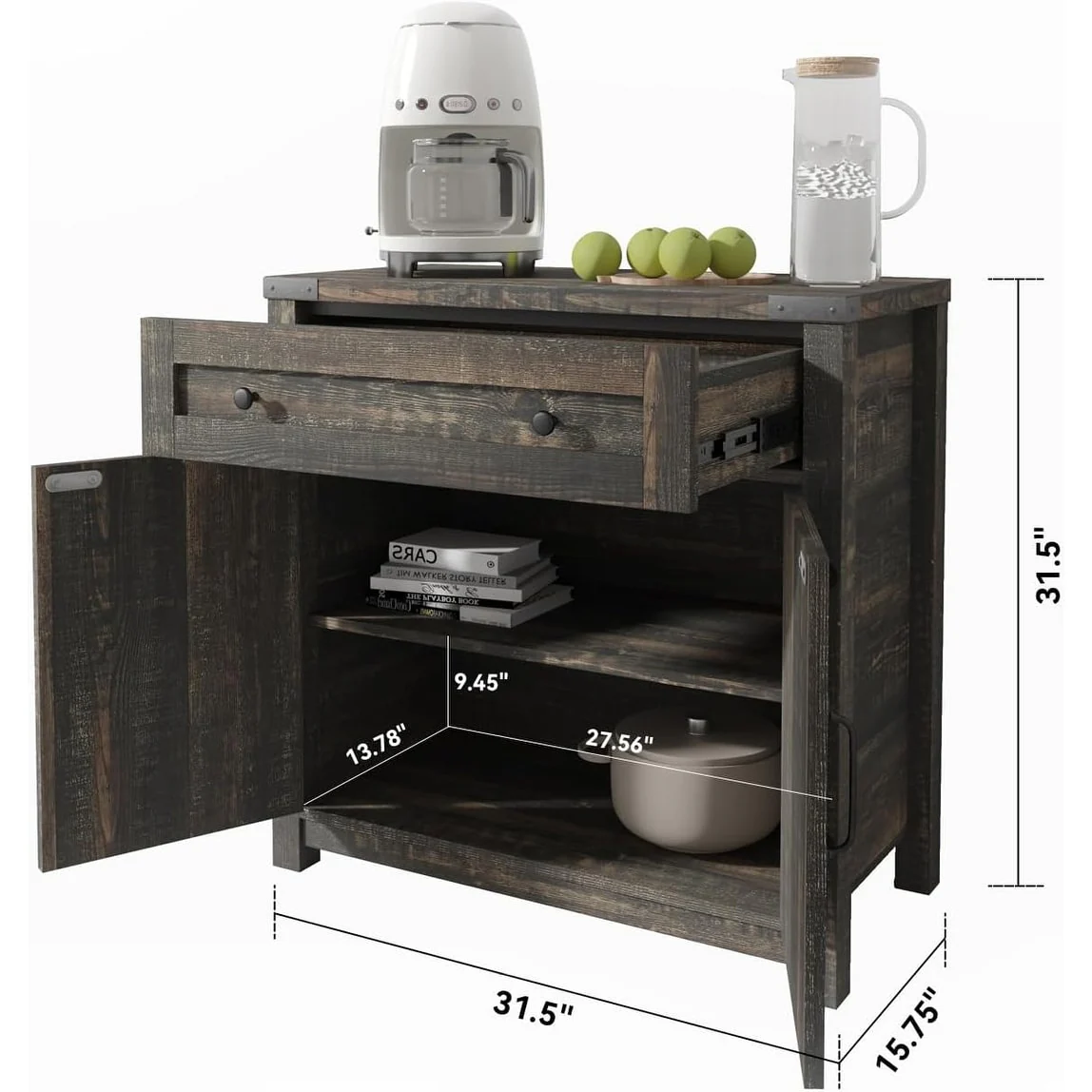 Farmhouse Cabinet with Drawers and Doors 31.5 inch - 15.75