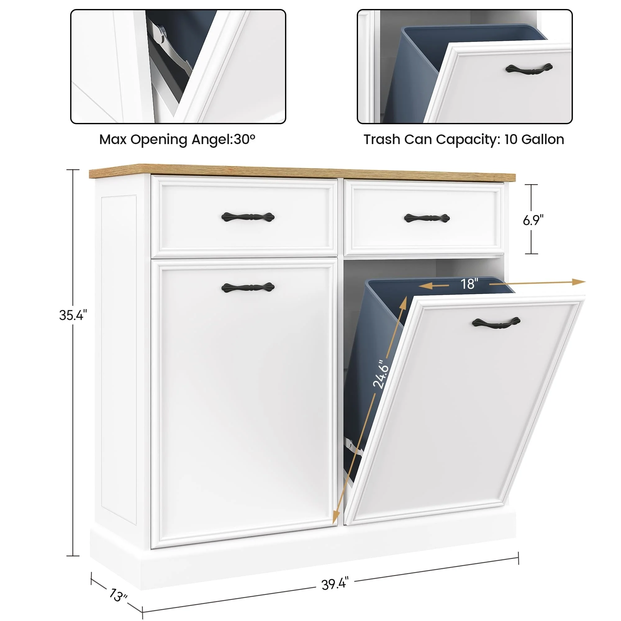 Kitchen Tilt Out Trash Can Cabinet with Drawer