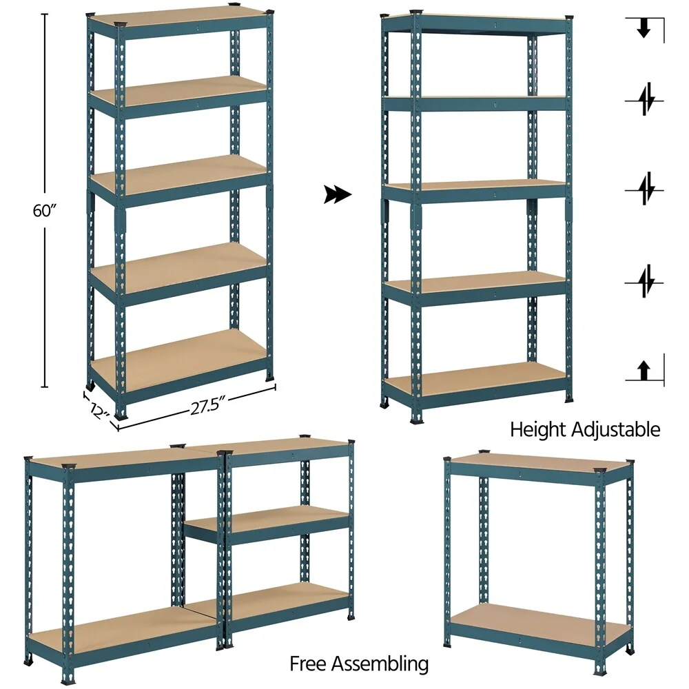 Yaheetech 5 Tiers Boltless Storage Shelf 330lb Capacity for Each Tier,Metal Frame MDF Wood Boards