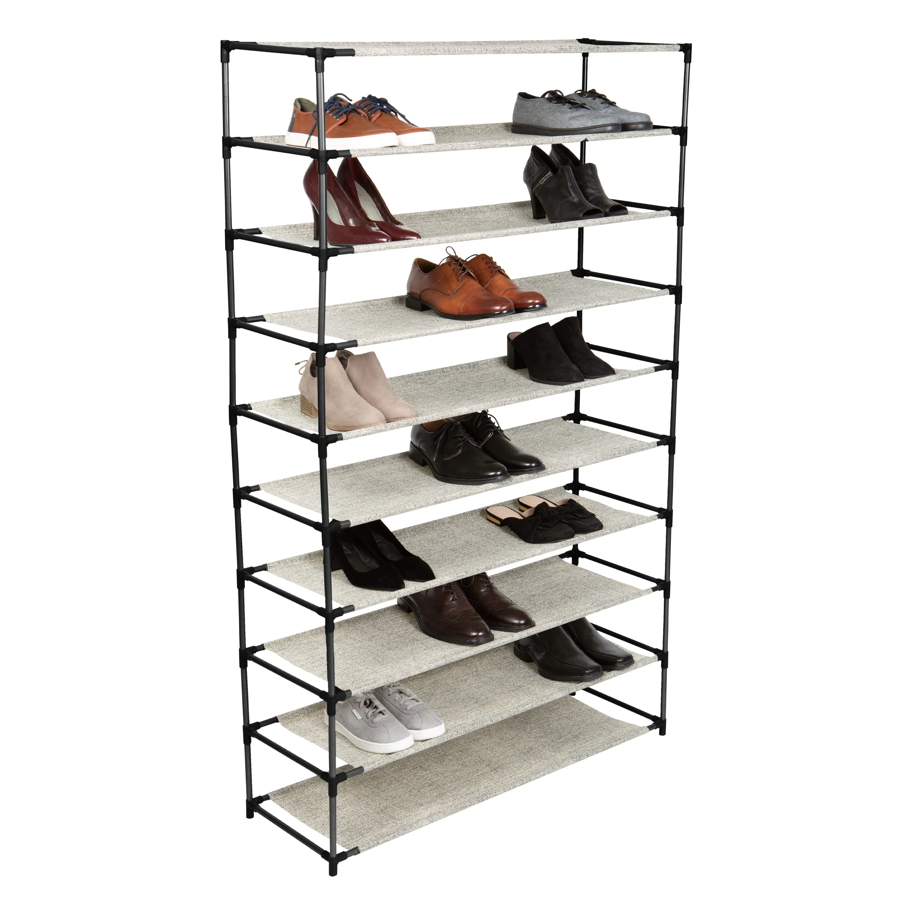 Simplify 10 Tier 50 Pair Extra Long Shoe Rack - Black Beige - 10-tier