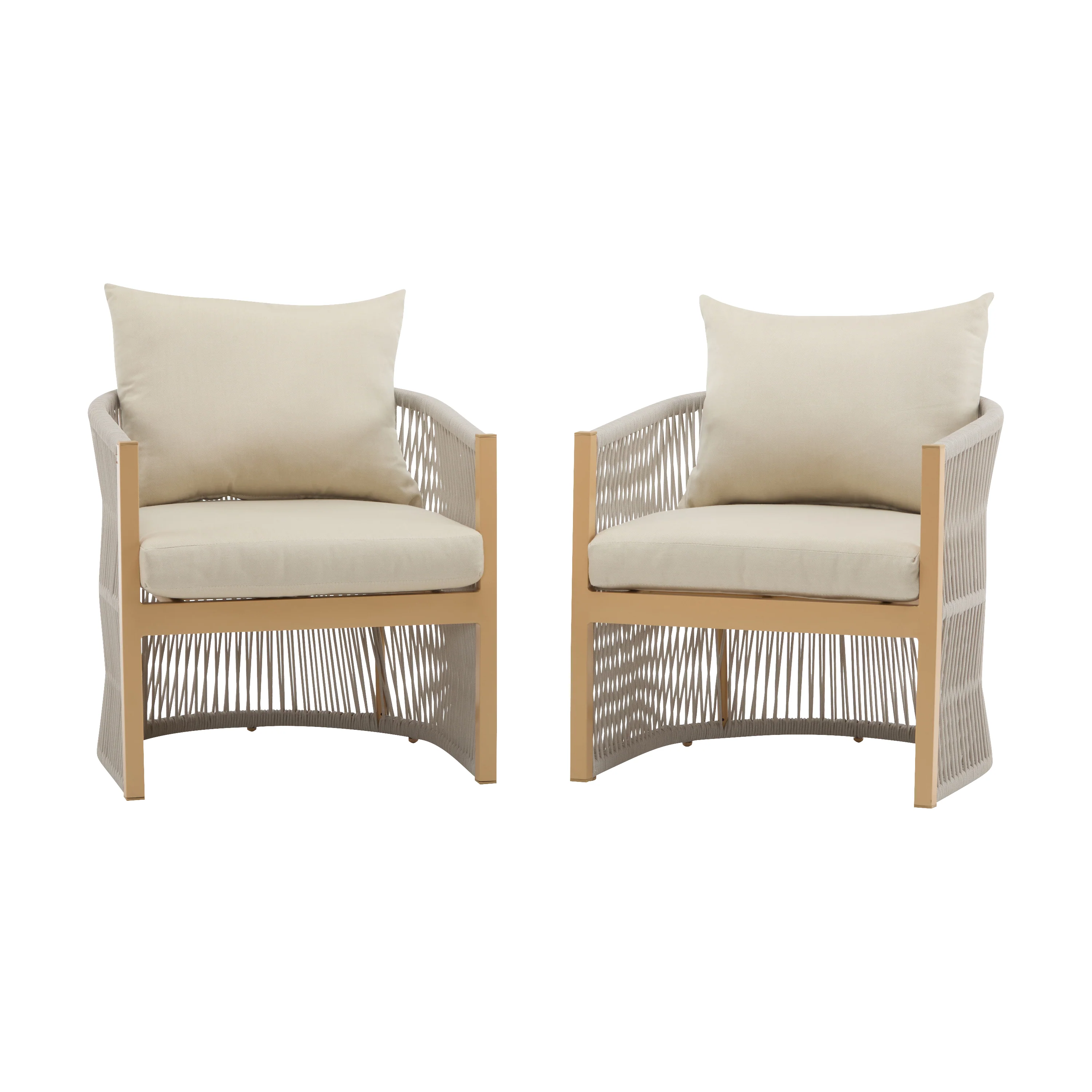 Outdoor Lounge Chair with Rope-Weave Design and Curved Back, Set of 2