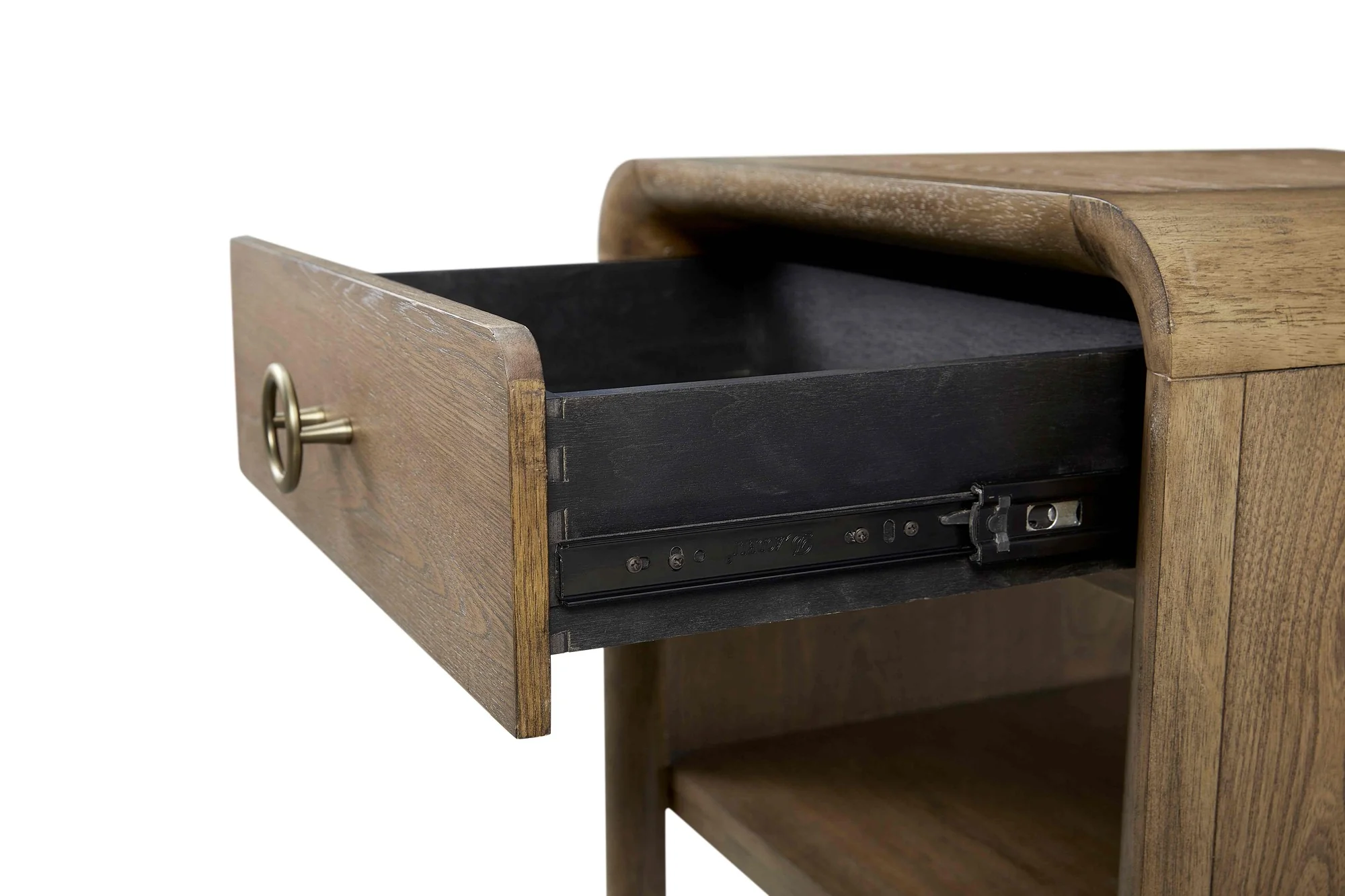 Waterfall End Table with Drawer and Storage Shelf