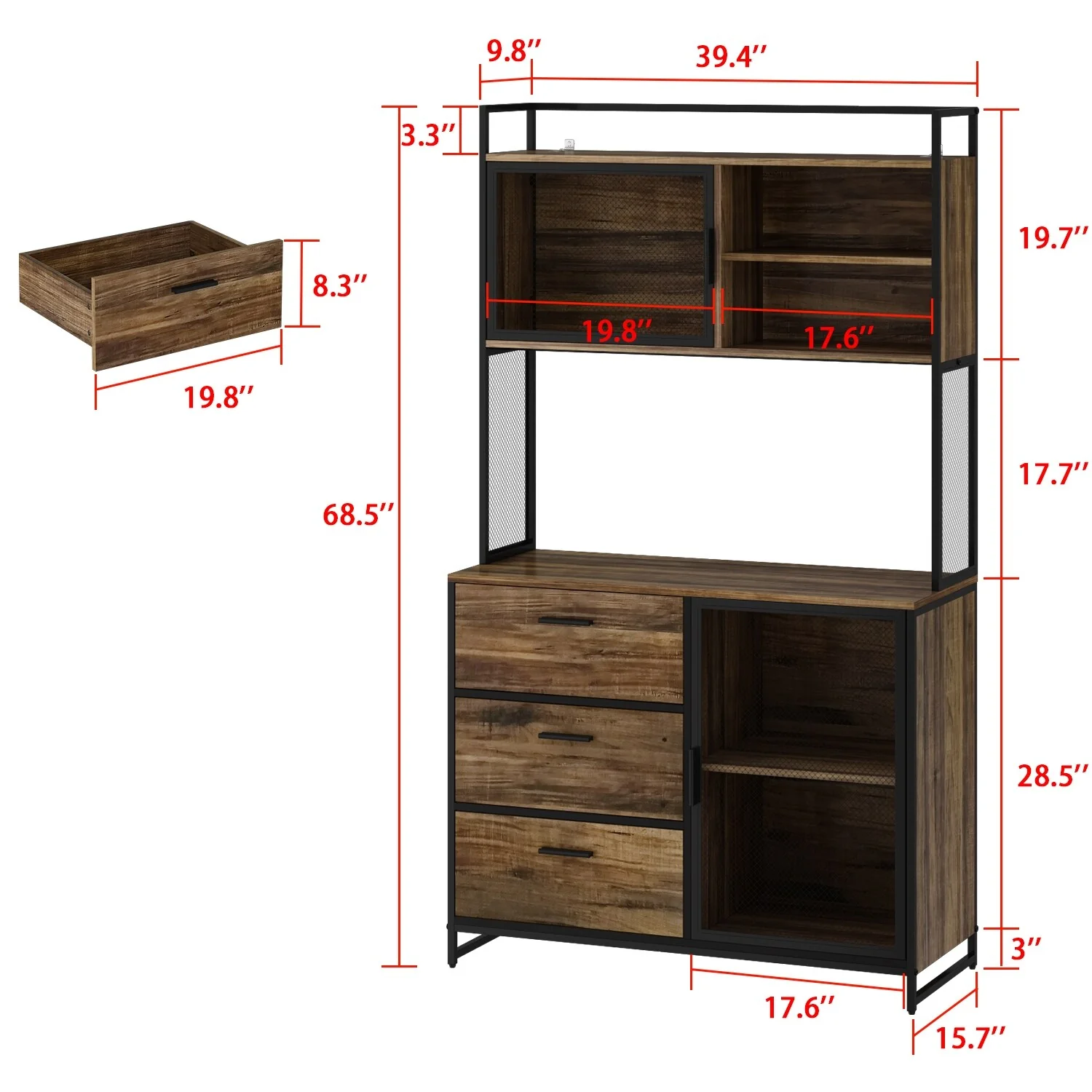 Large Buffet with Hutch,Kitchen Pantry Cupboard Sideboard