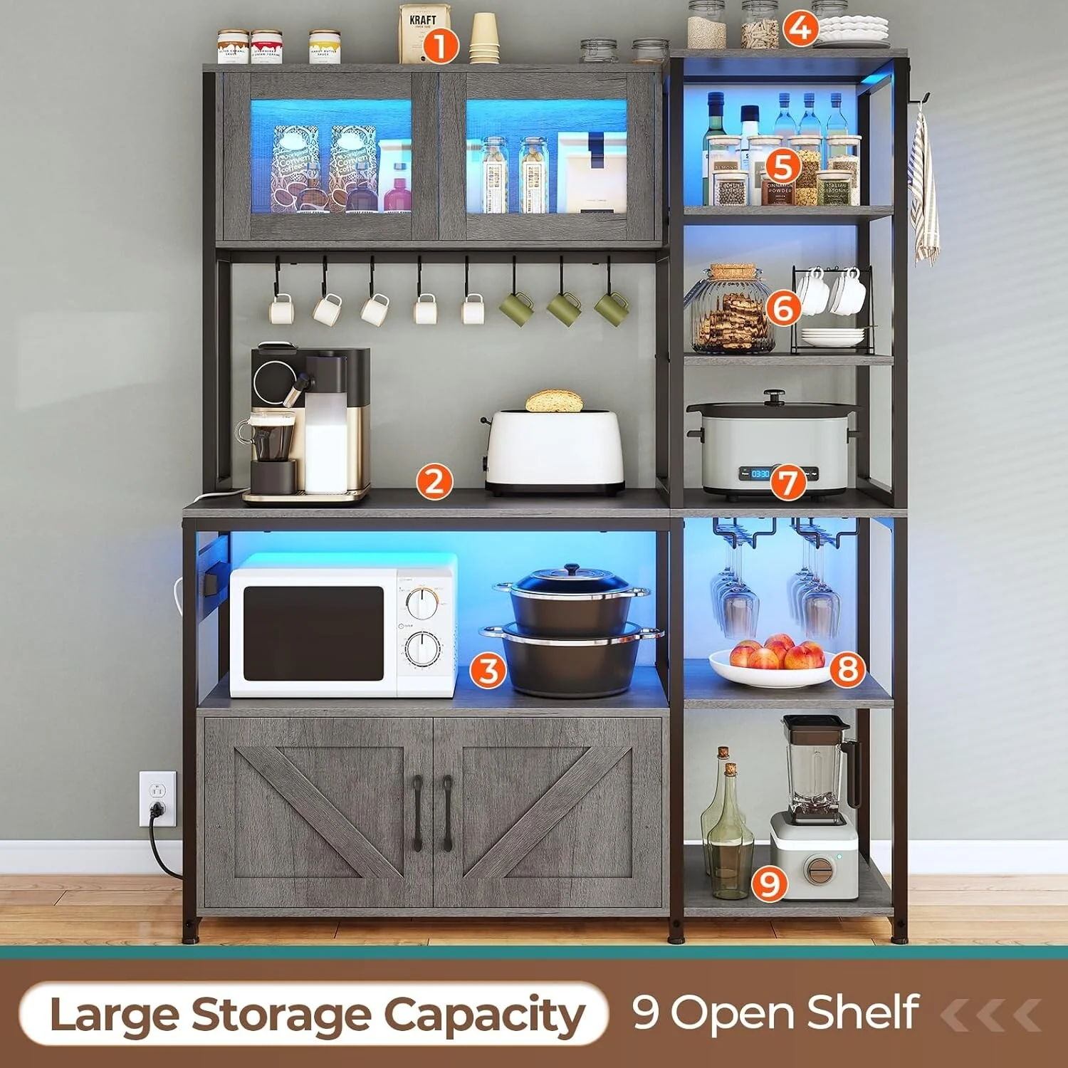 Bakers Rack for Kitchen with Storage Coffee Bar Cabinet