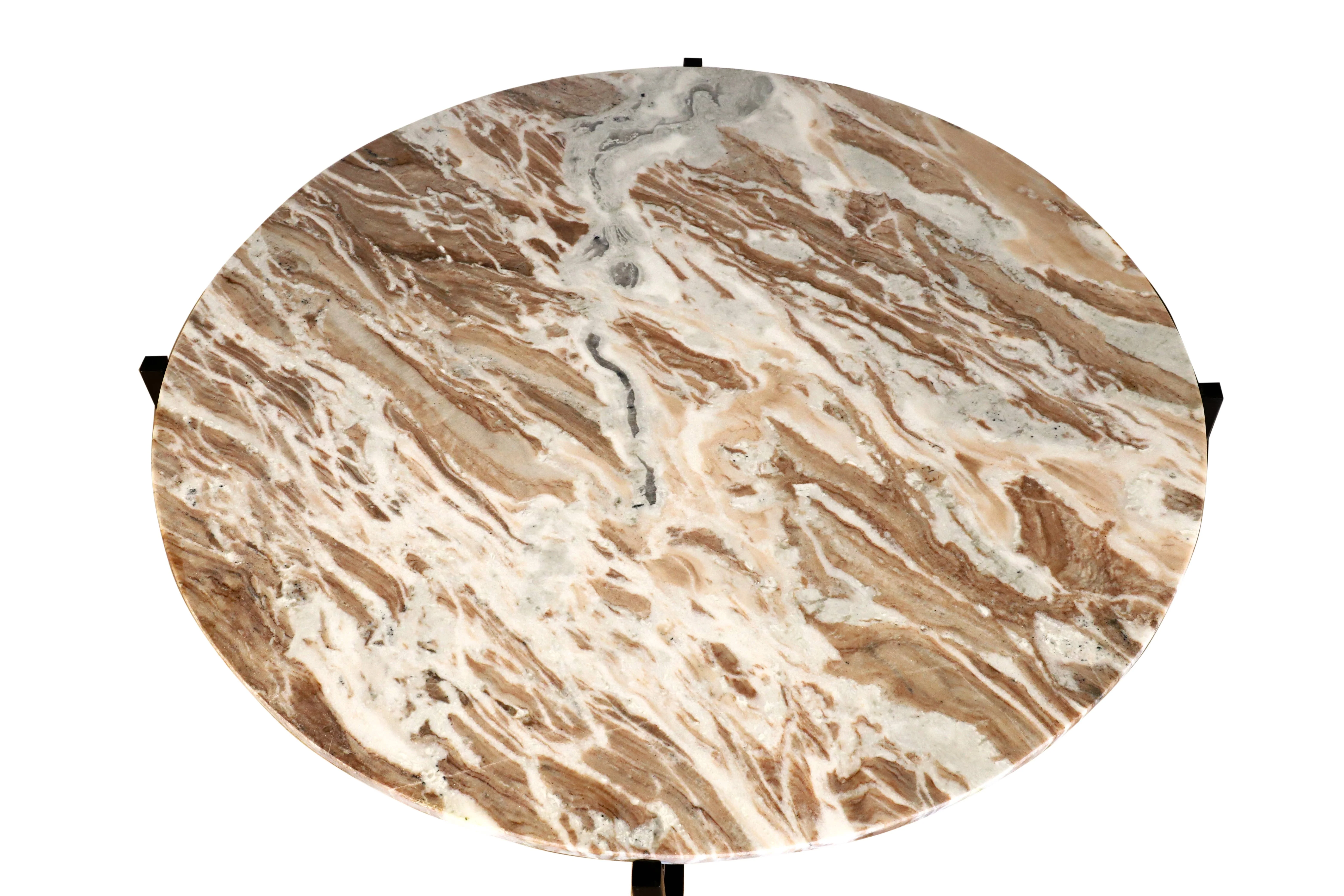 Brown Marble Coffee Table with Metallic Grey Metal Frame