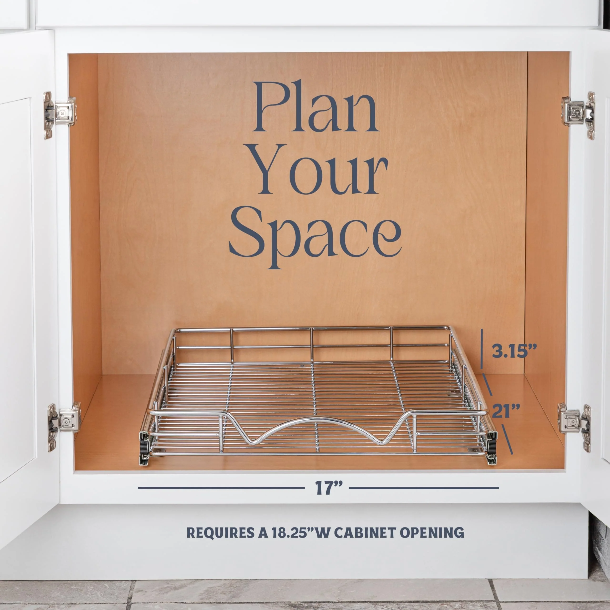 Pull Out Cabinet Drawer Organizer, Heavy Duty- Steel Metal- Chrome Finish