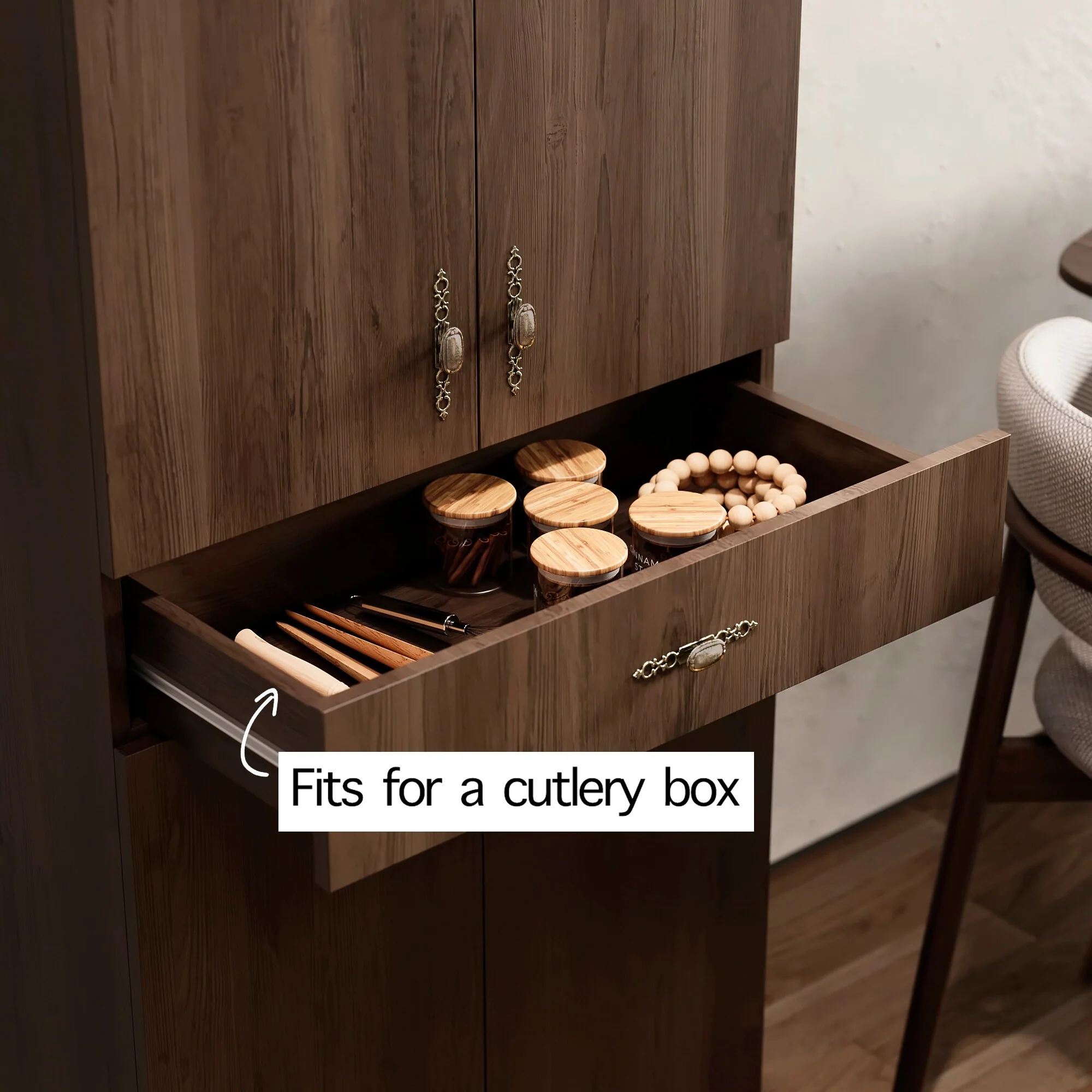 Living Skog Monti Food Pantry Storage Kitchen Cabinet with Adjustable Shelves and Drawer