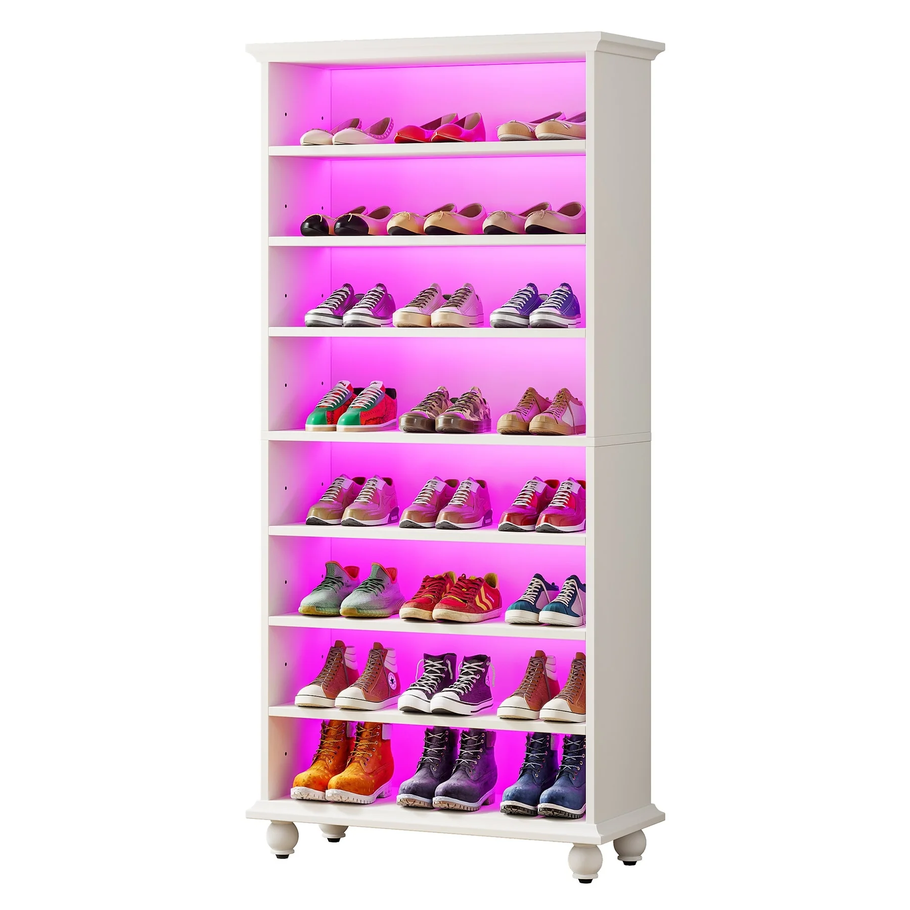 Narrow Tall Shoe Storage Cabinet with LED Lighting for Entryway - 9-Tier