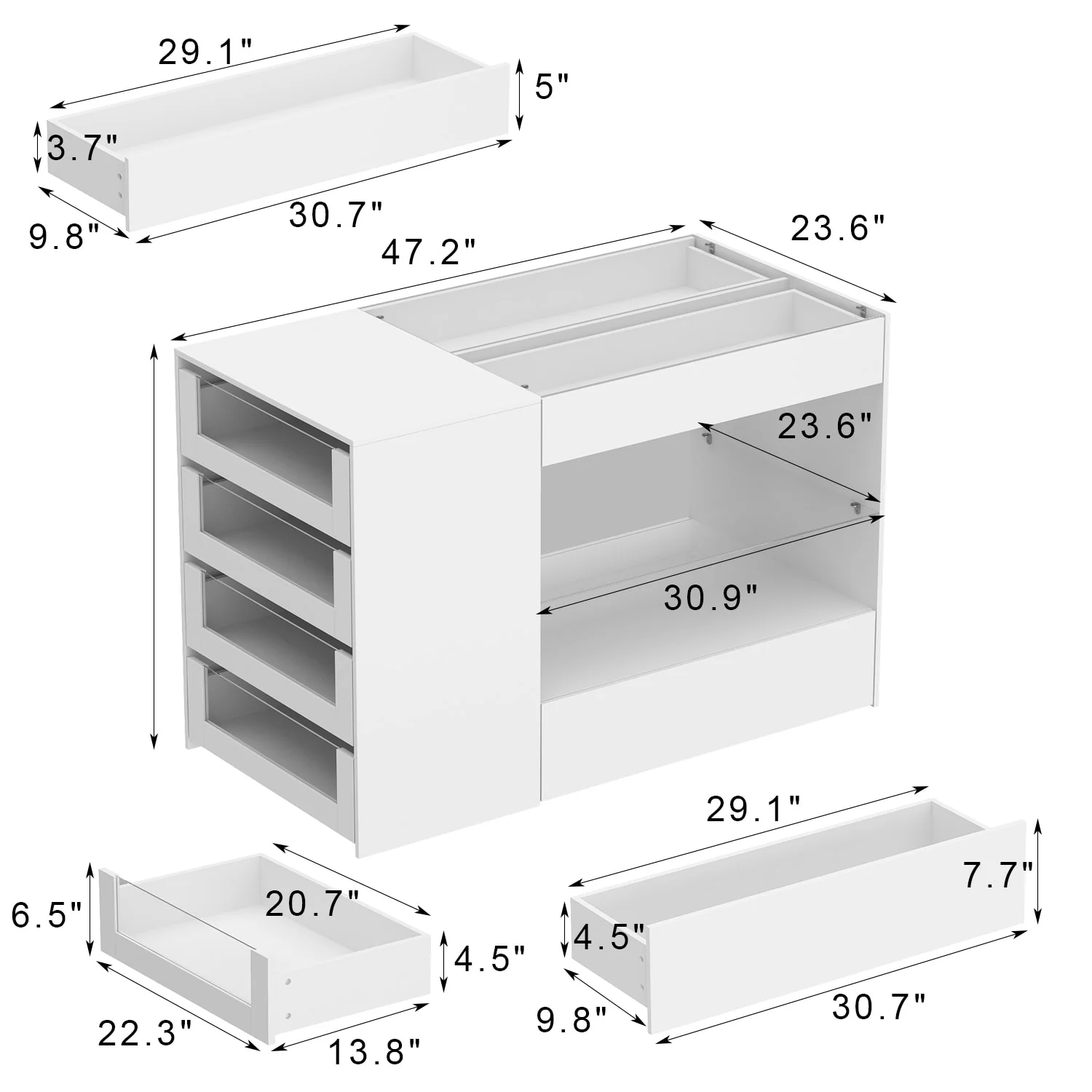 Dressing Island with Glass Shelves Spacious White Organizer Closet - 47.2