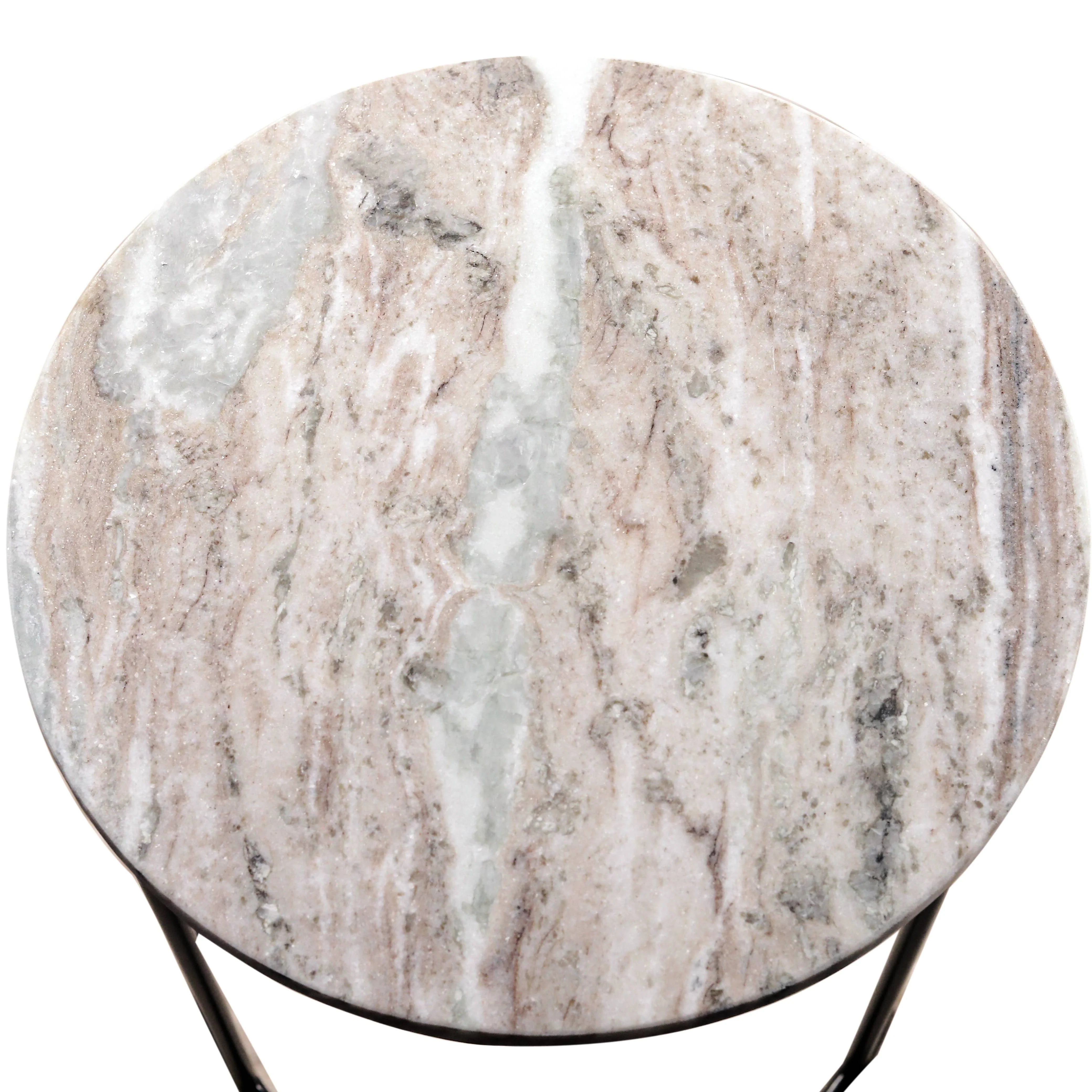 Marble Nesting Coffee Table With Black Metal Frame, Set of 2
