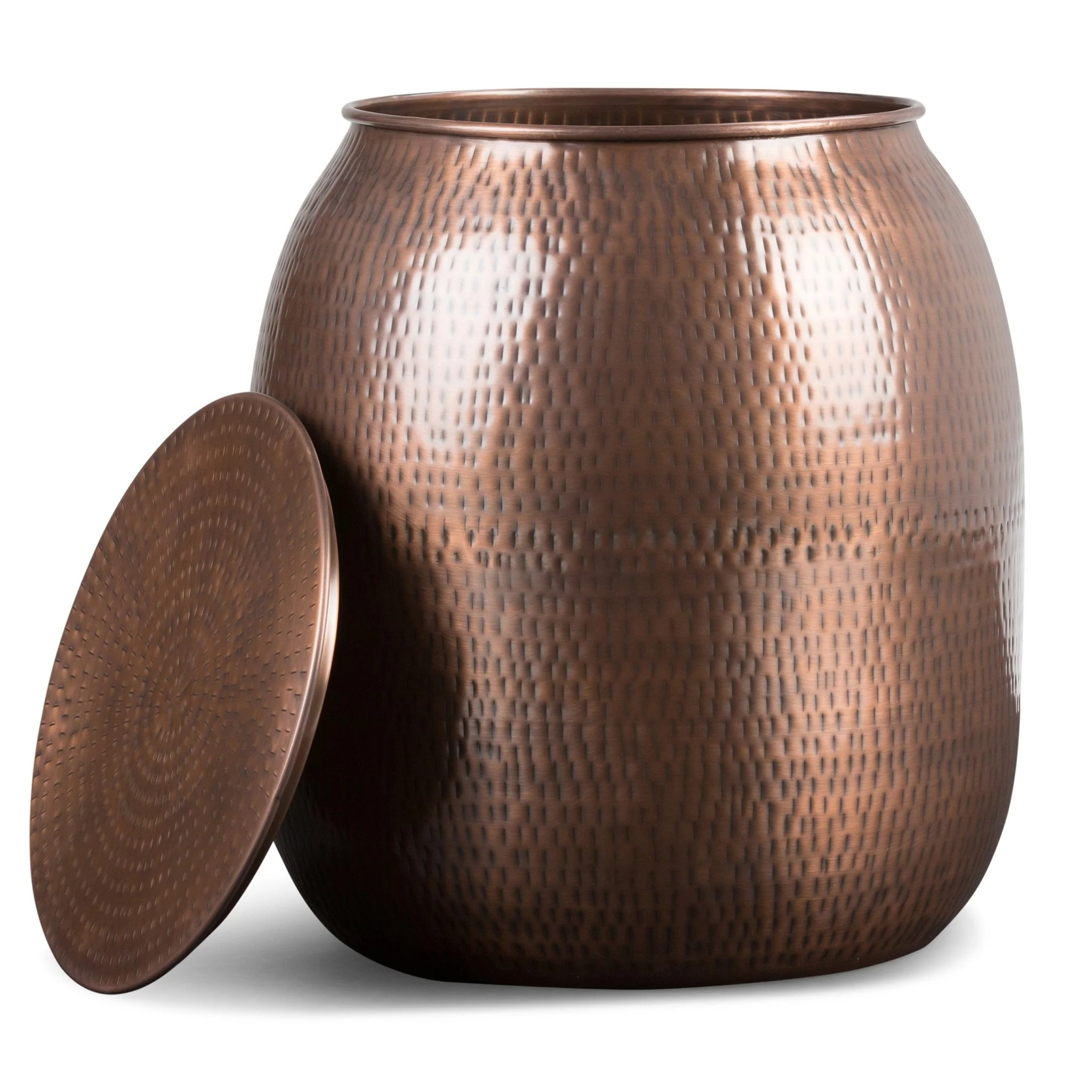 Destiny Drum-Shaped Hammered Accent Table with Removable Top