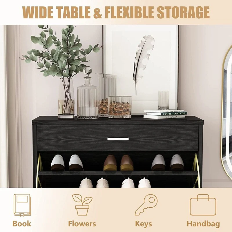 Grondin Modern Contemporary Entryway Shoe Cabinet with Drawers, Interior Adjustable/Removable Panel and Bottom Open Shelf