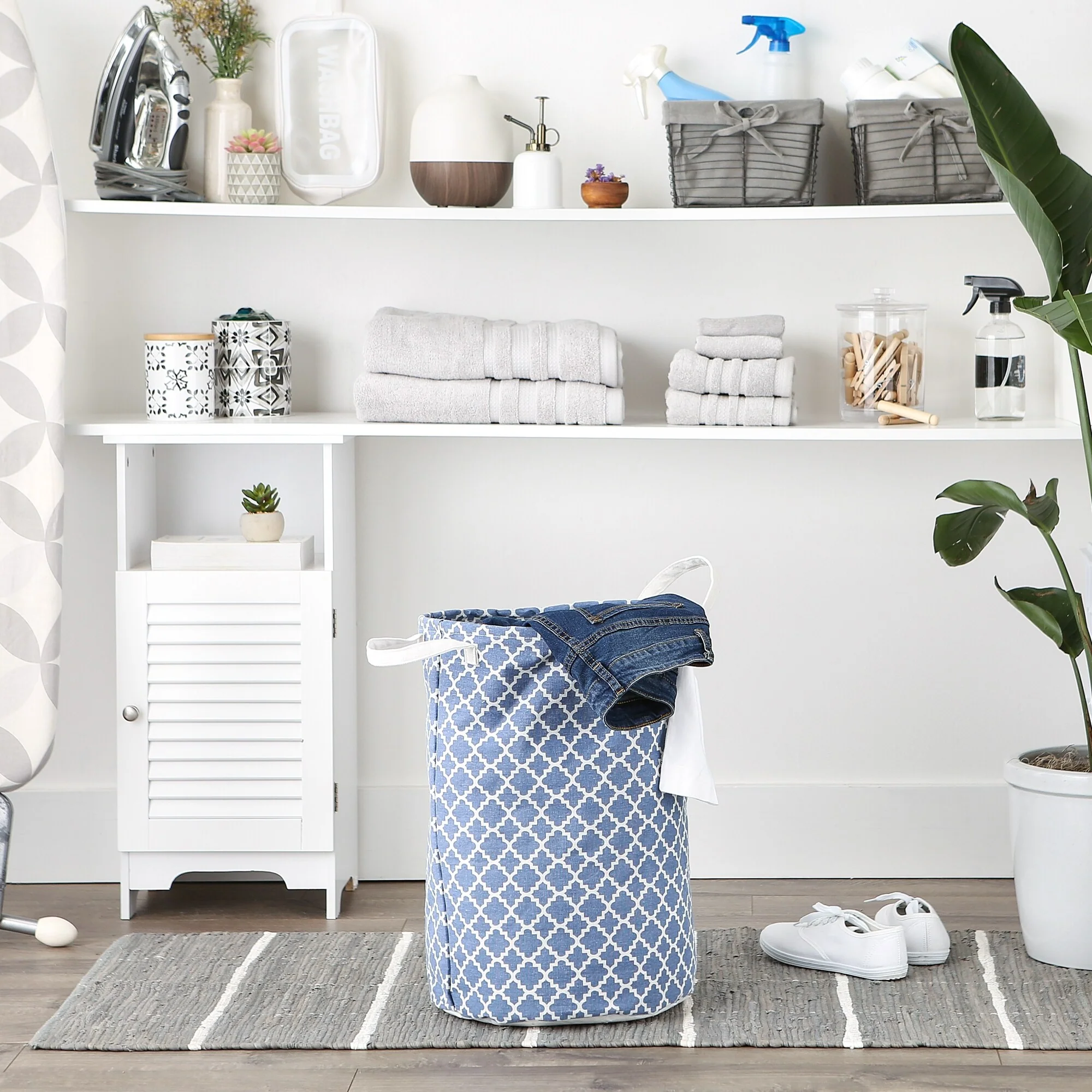 PE-Coated Cotton Polyester Laundry Hamper Lattice Round - Laundry Hamper, 13.5x13.5x20