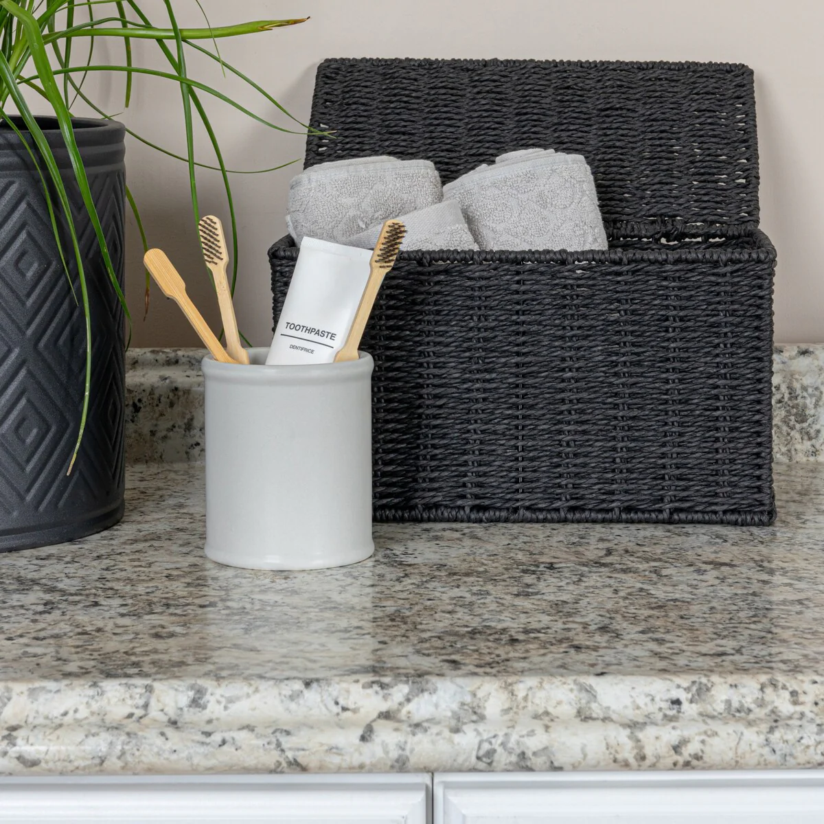 Household Essentials Handwoven Paper Rope Wicker Basket with Lid - 11.8