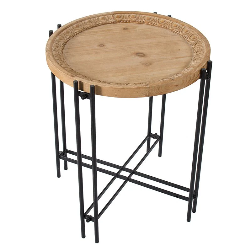 Side Table with Wooden Top and Metal Legs