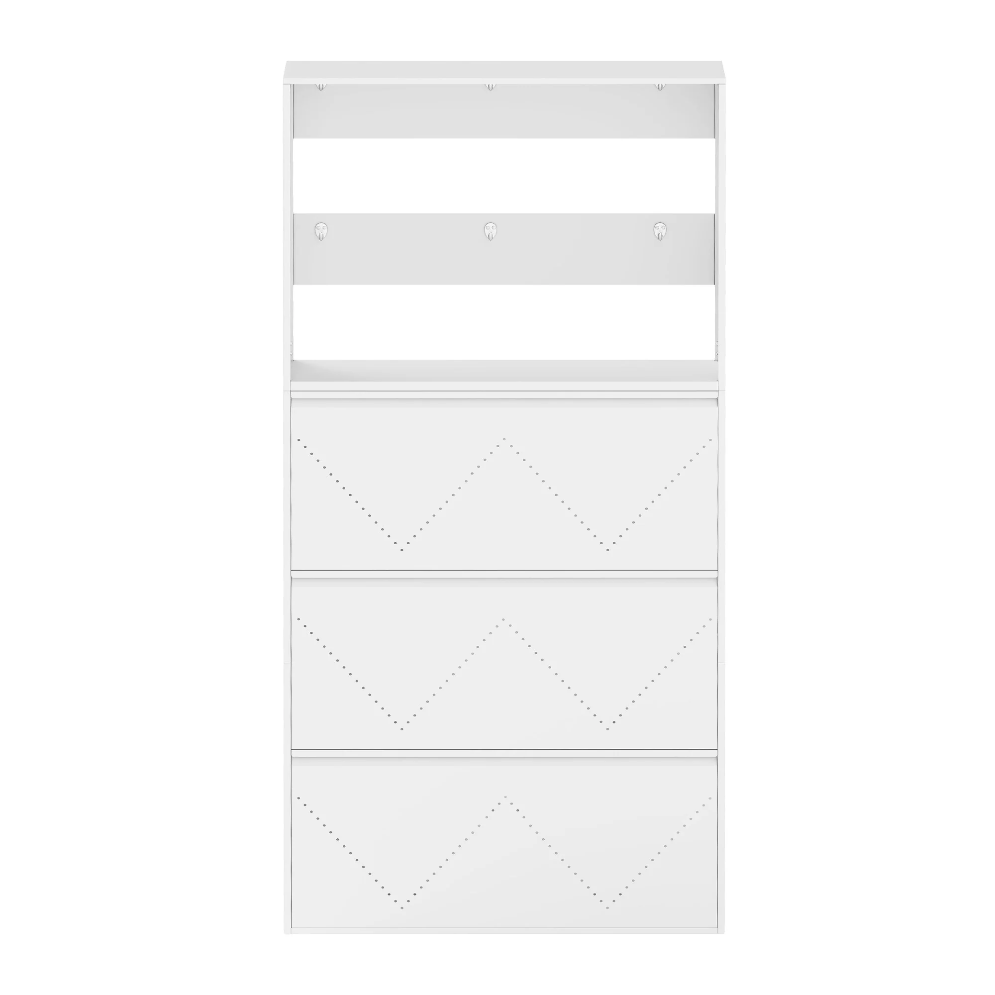 Moasis Wall-Mounted Shoe Cabinet with 3 Flip Drawers, Shoe Organizer with Hanging Bars and Hooks