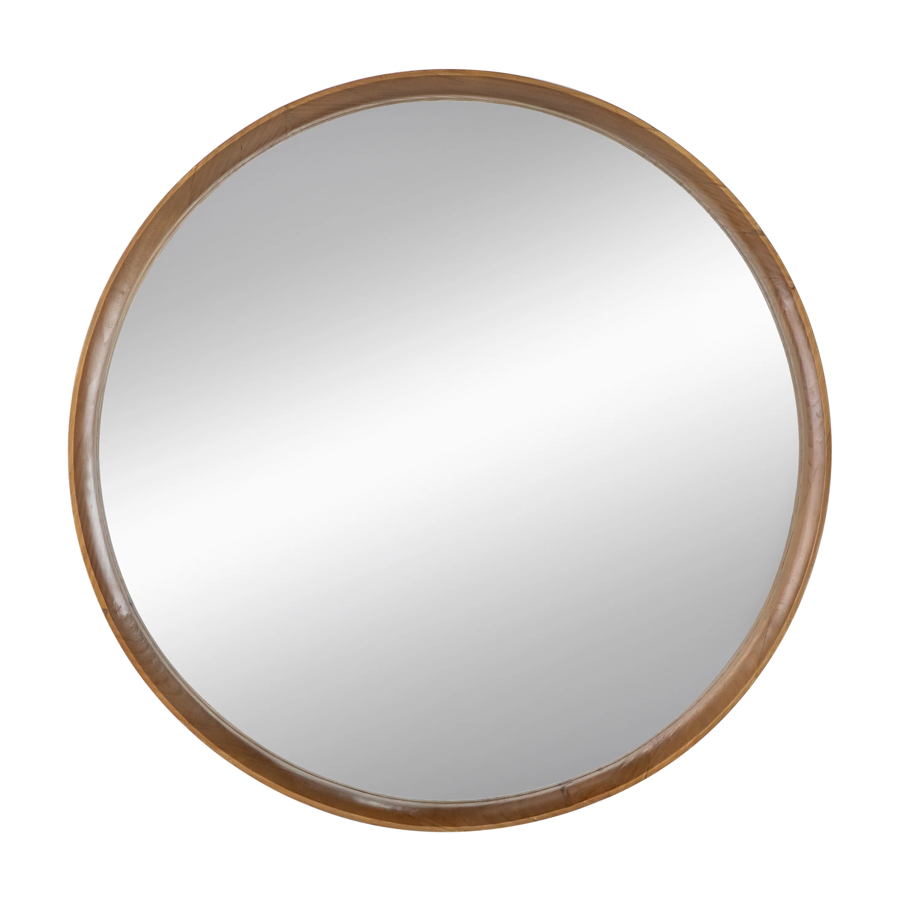 Wall Mounted Mirror with Round Shape and Wooden Frame