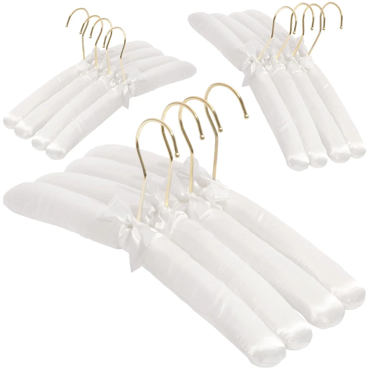 Premium Heavy Duty Thick Satin Padded Hangers Anti Slip - Ivory, Set of 12