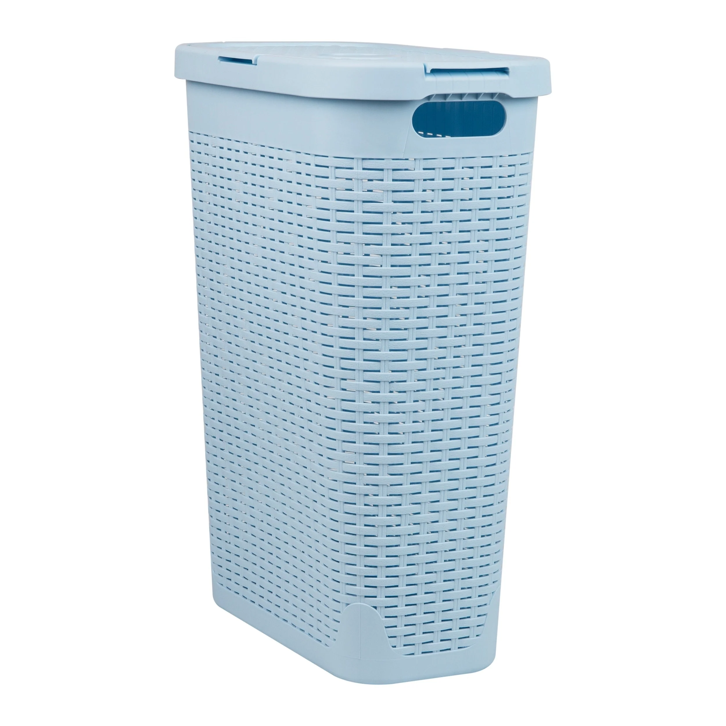 Mind Reader 40L Slim Laundry Hamper, Clothes Basket, Lid, Wicker Design, Plastic, 18