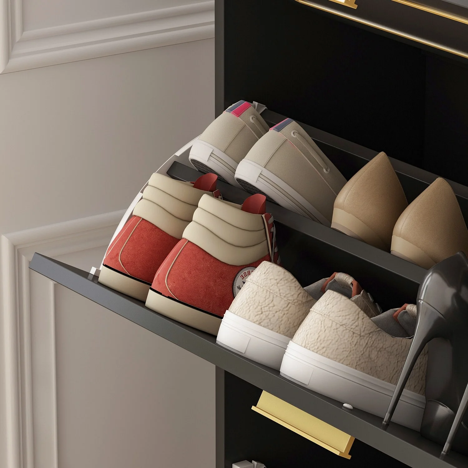 Fold-Out Shoes Cabinet Storage Cabinet Dresser Chest(Black/White)