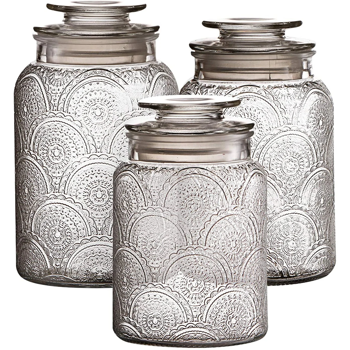 Glass Medallion Textured Canisters (Set of 3)