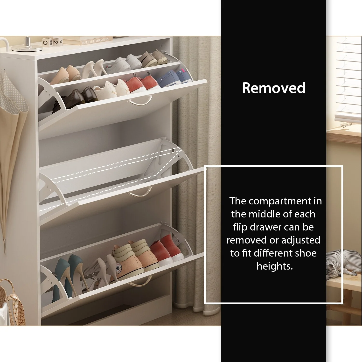 Shoe Cabinet Shoe Rack Storage Organizer with 3 Flip Drawers Entryway