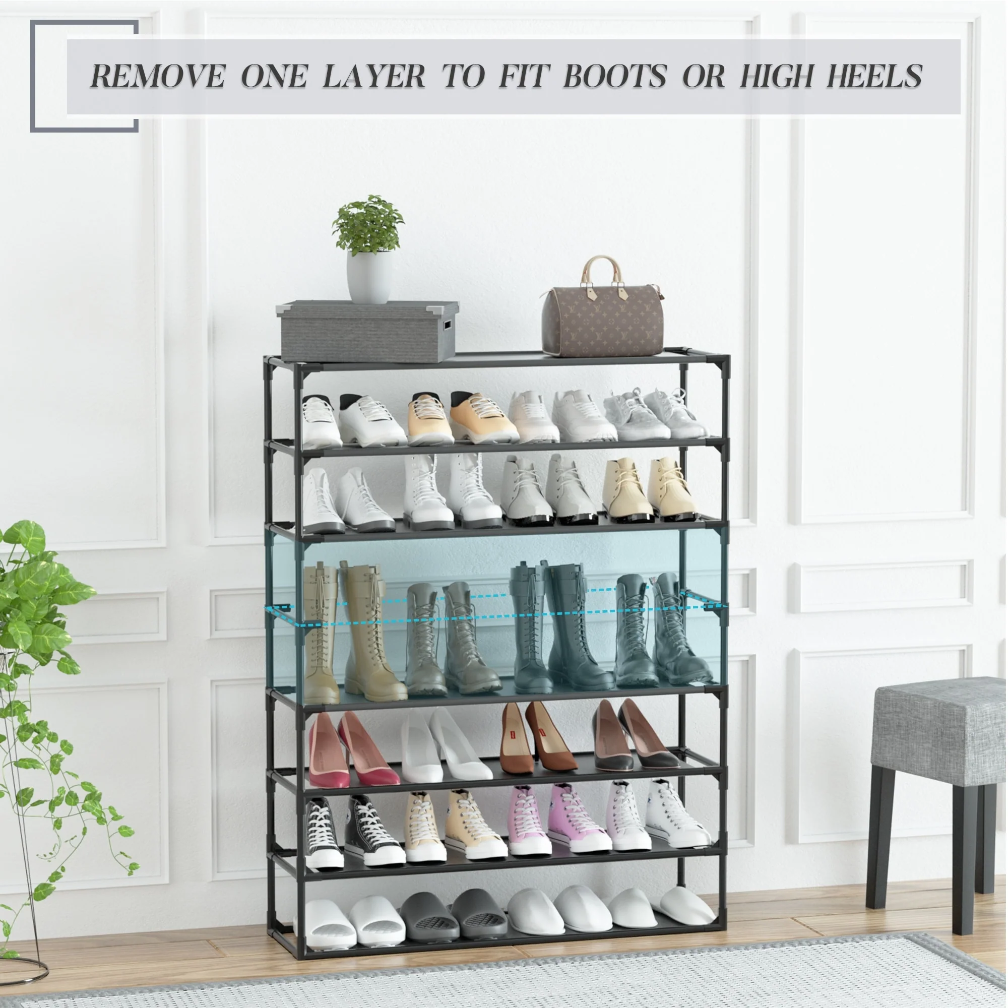 Shoe Rack Detachable Non-Woven Waterproof Fabric Shoe Organizer Tower Black Set of 2