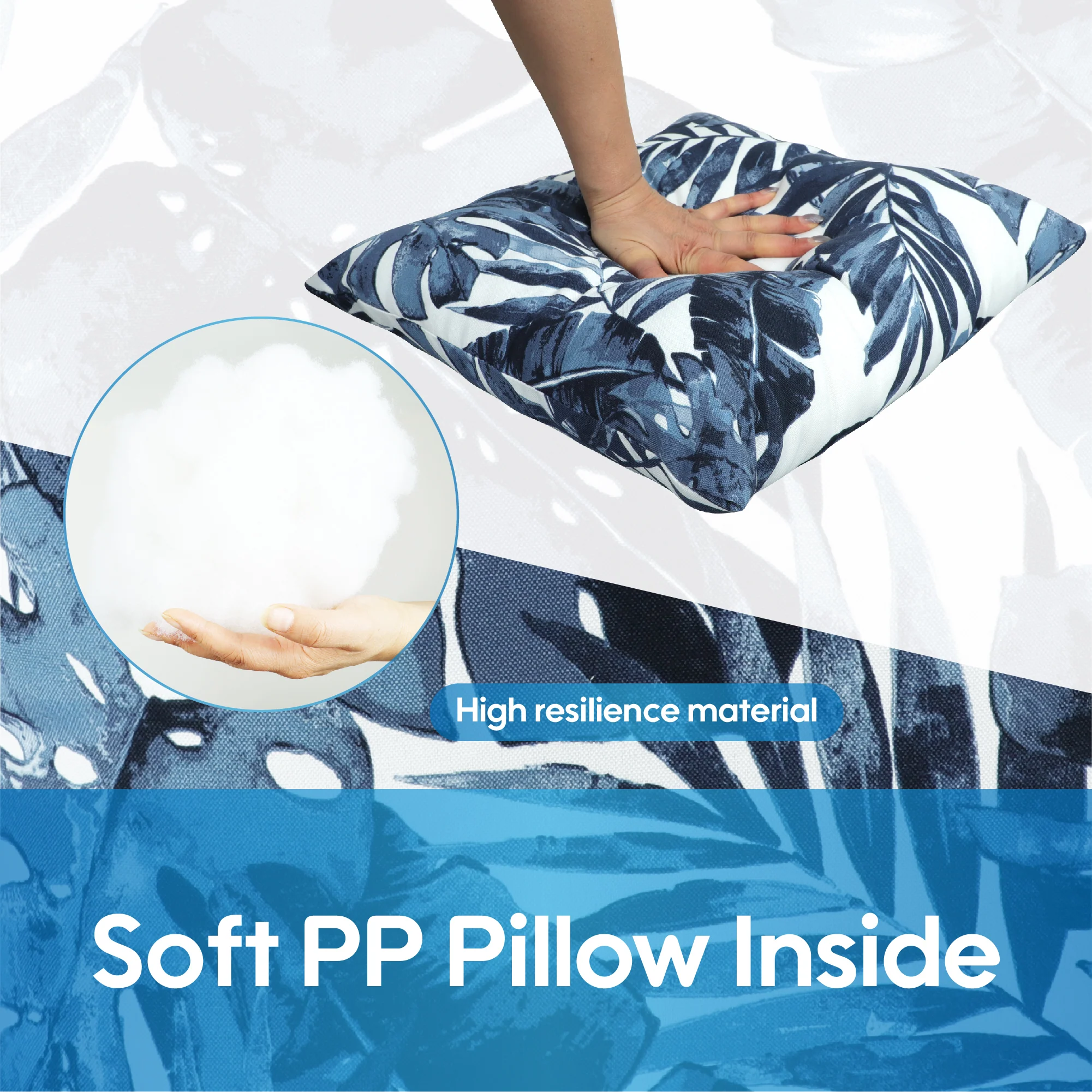 Dark Blue Palm Outdoor Square Pillows, Set of 2