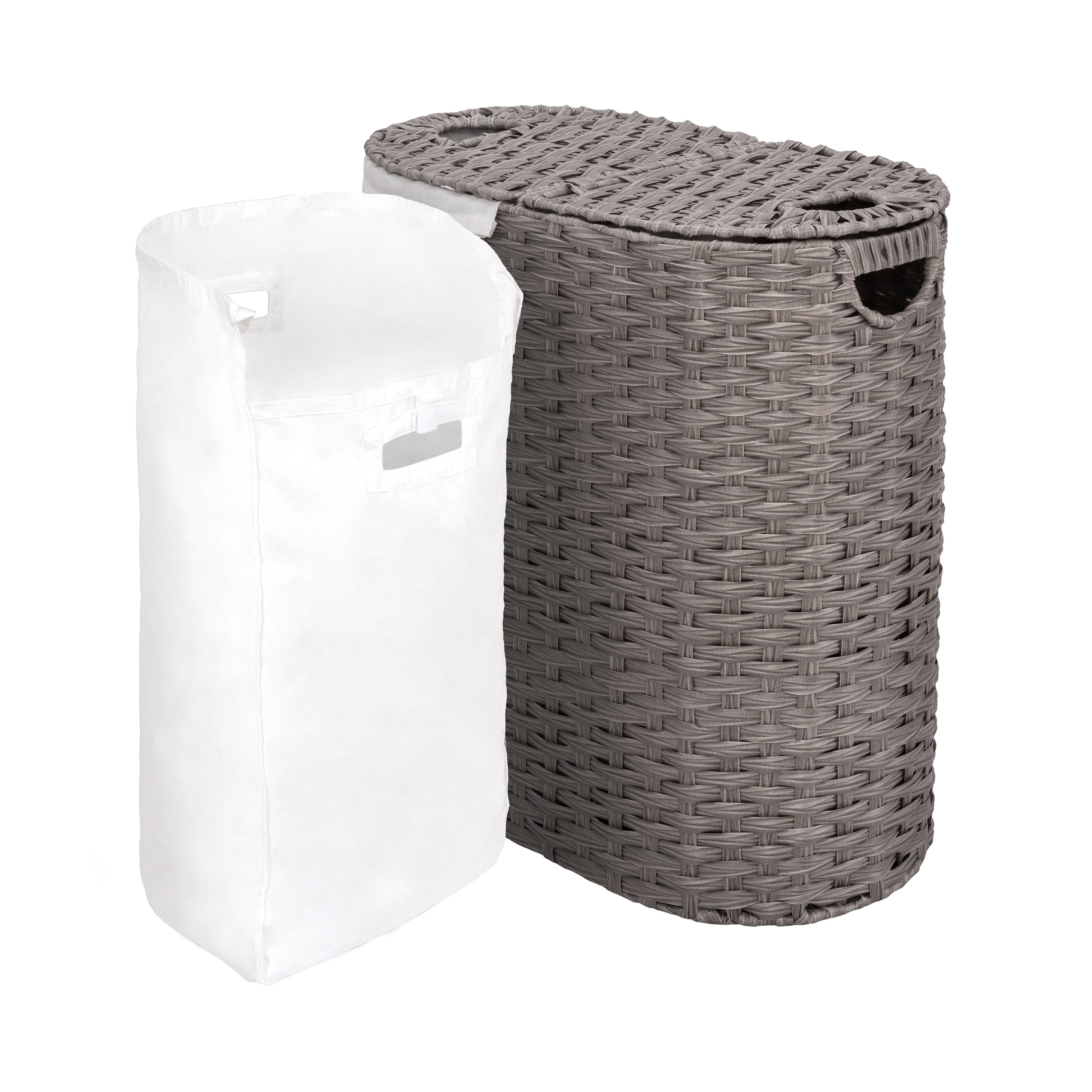 Seville Classics Handwoven Lidded Oval Double Laundry Hamper