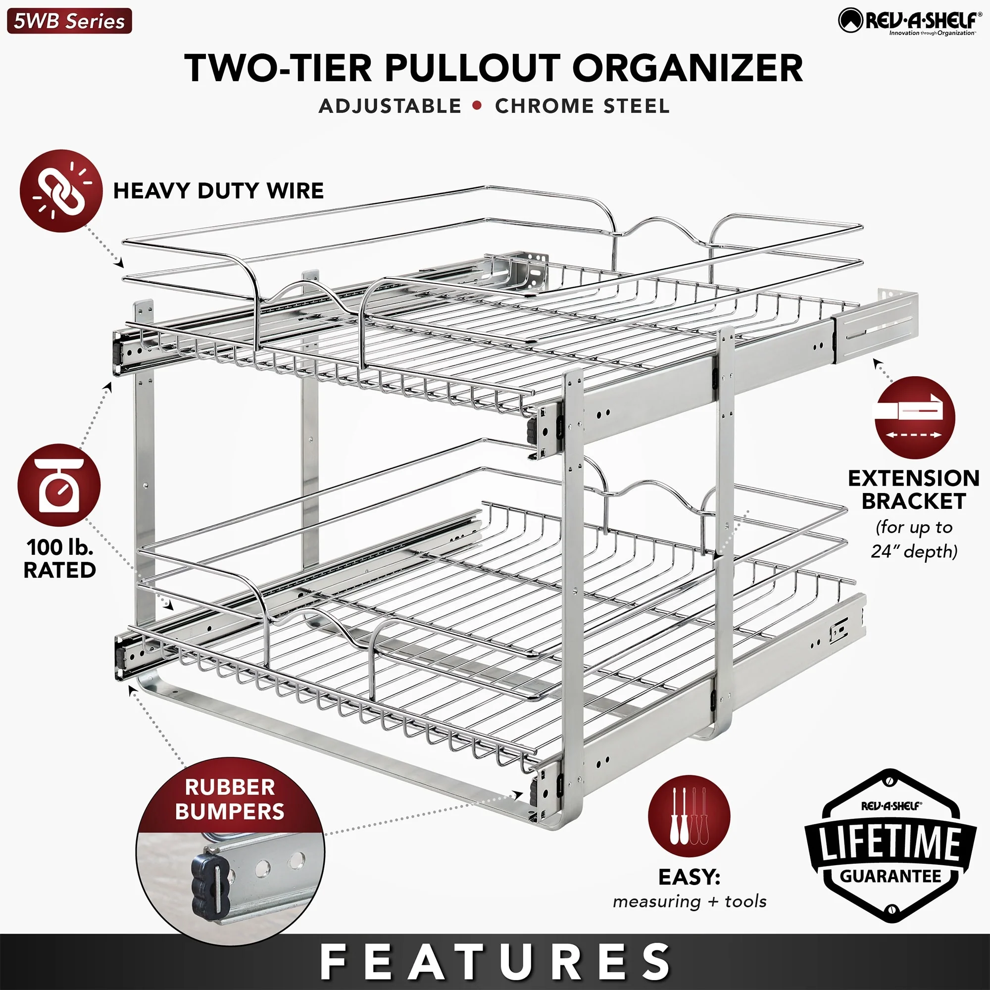 Rev-A-Shelf Kitchen Cabinet Pullout Shelf Organizer, 24 x 22 In, 5WB2-2422-CR-1
