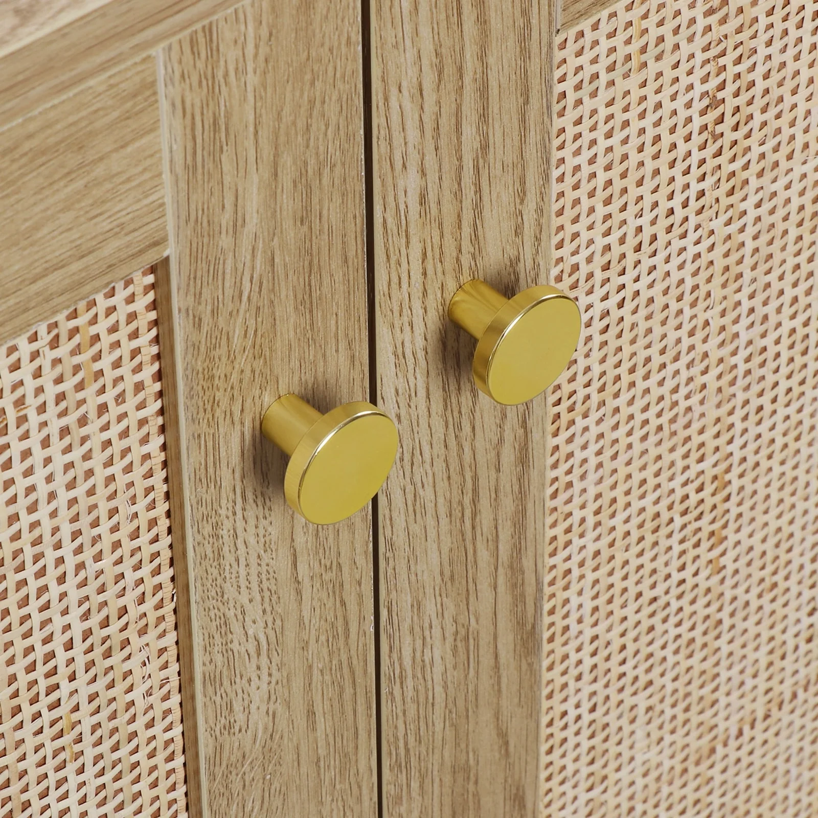 Anmytek Mid-Century Modern 2-Door Wood Rattan Buffet Sideboard Kitchen Storage Cabinet with 3 Drawers