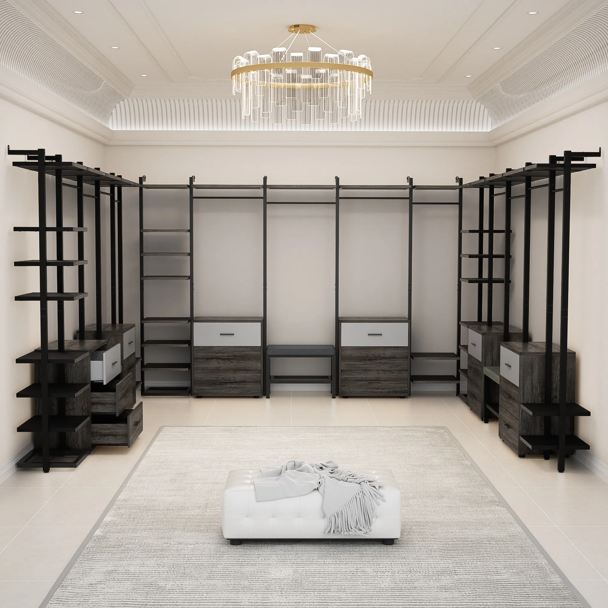 Walk in Closet System with 6 Closet Drawers, 96'' Multifunctional Clothes Rack Closet Organizer
