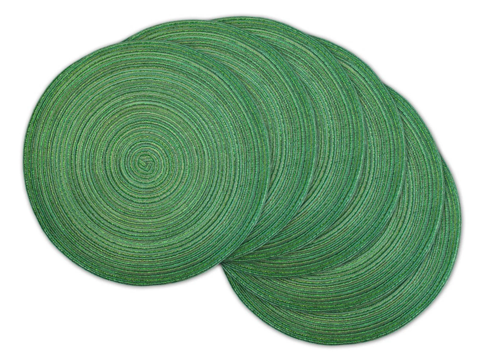 Green Metallic Variegated Round Woven Placemats, Set Of 6