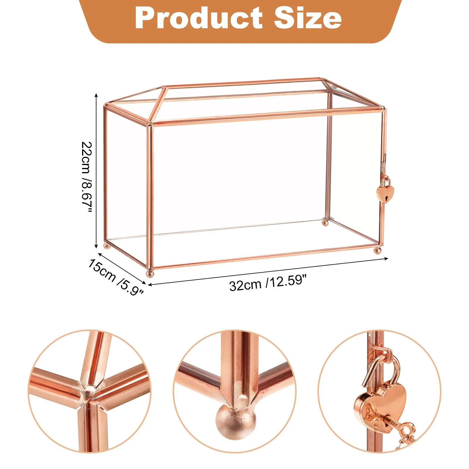 Glass Wedding Card Box with Lock, Clear Card Box for Reception