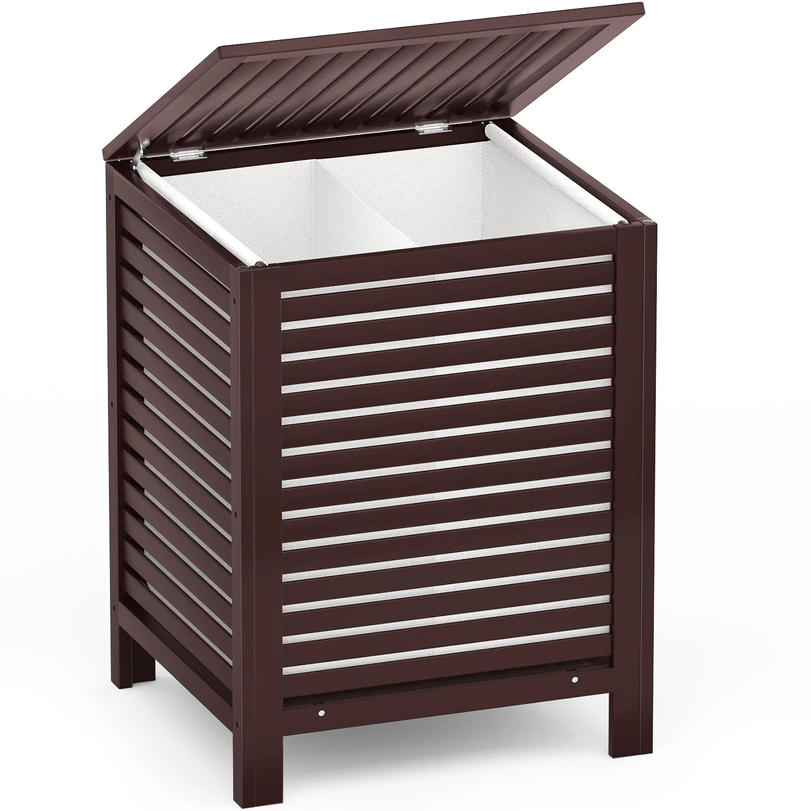 Bamboo 2-Section Laundry Hamper, 120L Large Laundry Basket with Lid and Removable Liner Bag