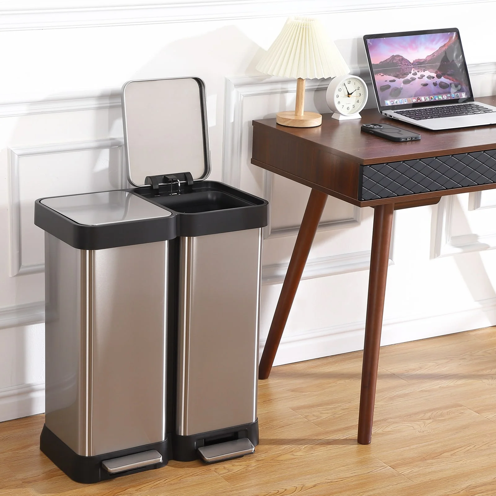 Stainless Steel Dual Trash Can, 2 Pedal