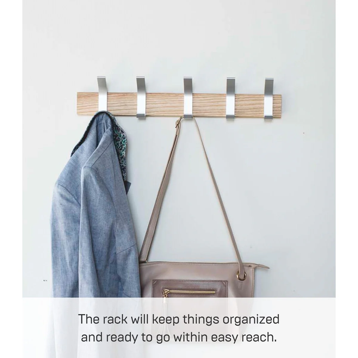 Yamazaki Home Wall-Mounted Coat Rack, Steel and Wood - L 2.56 x W 19.69 x H 3.94 inches