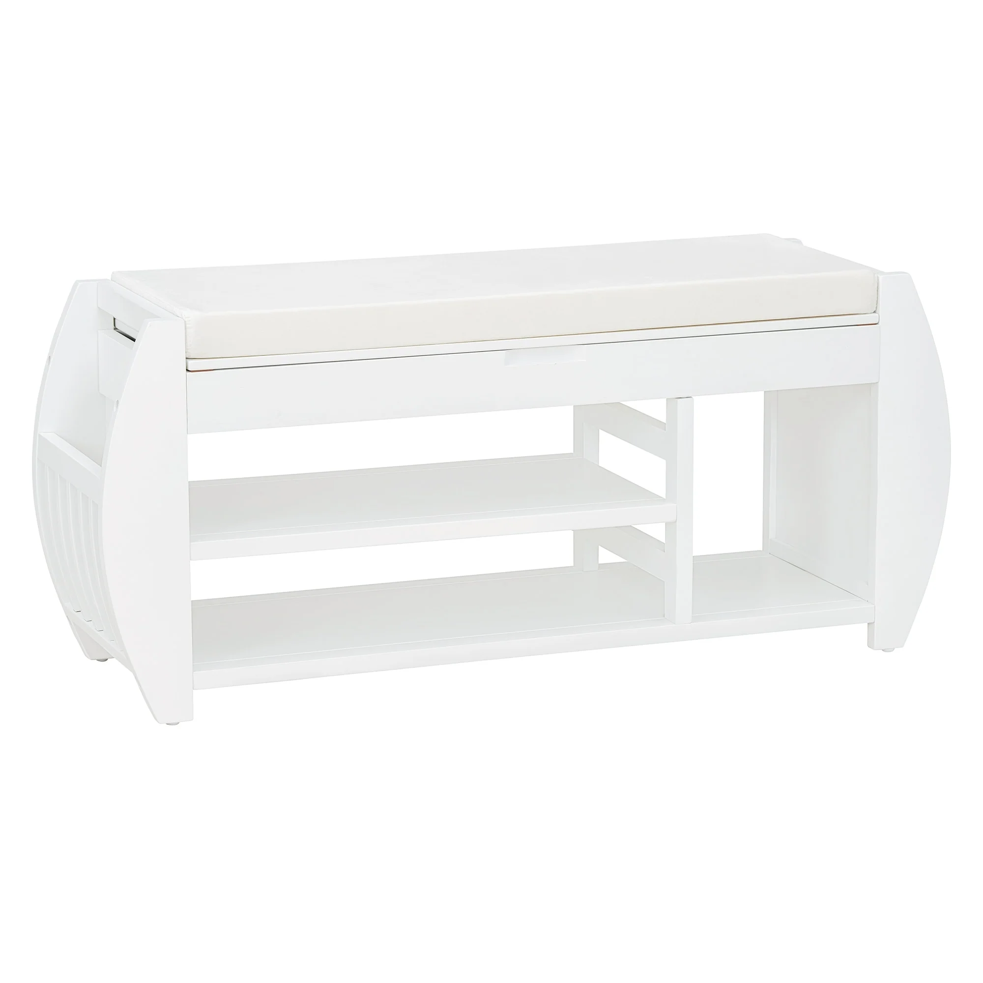 Shoe Storage Bench with Cushion and Curved Side
